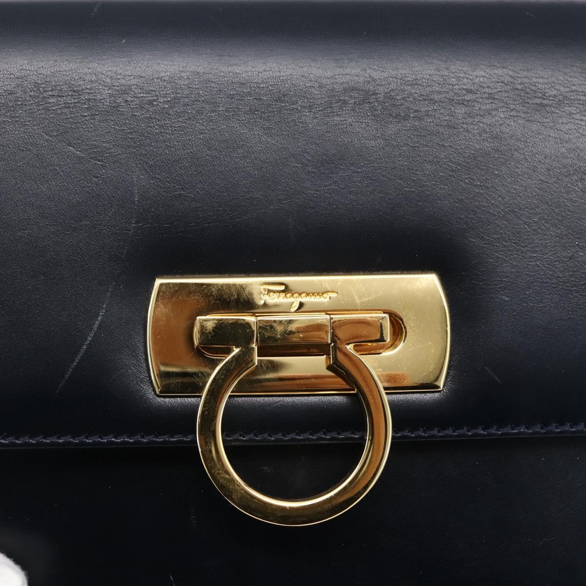 Salvatore Ferragamo Gancini Leather Navy Leather Shoulder Bag Bag (Pre-Owned)