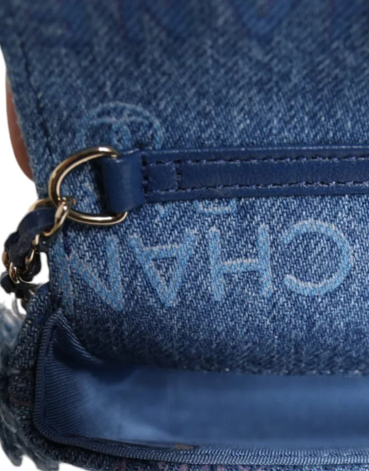 Chanel Denim Mood Flap Micro Logo Printed Fringed Shoulder Women's Bag