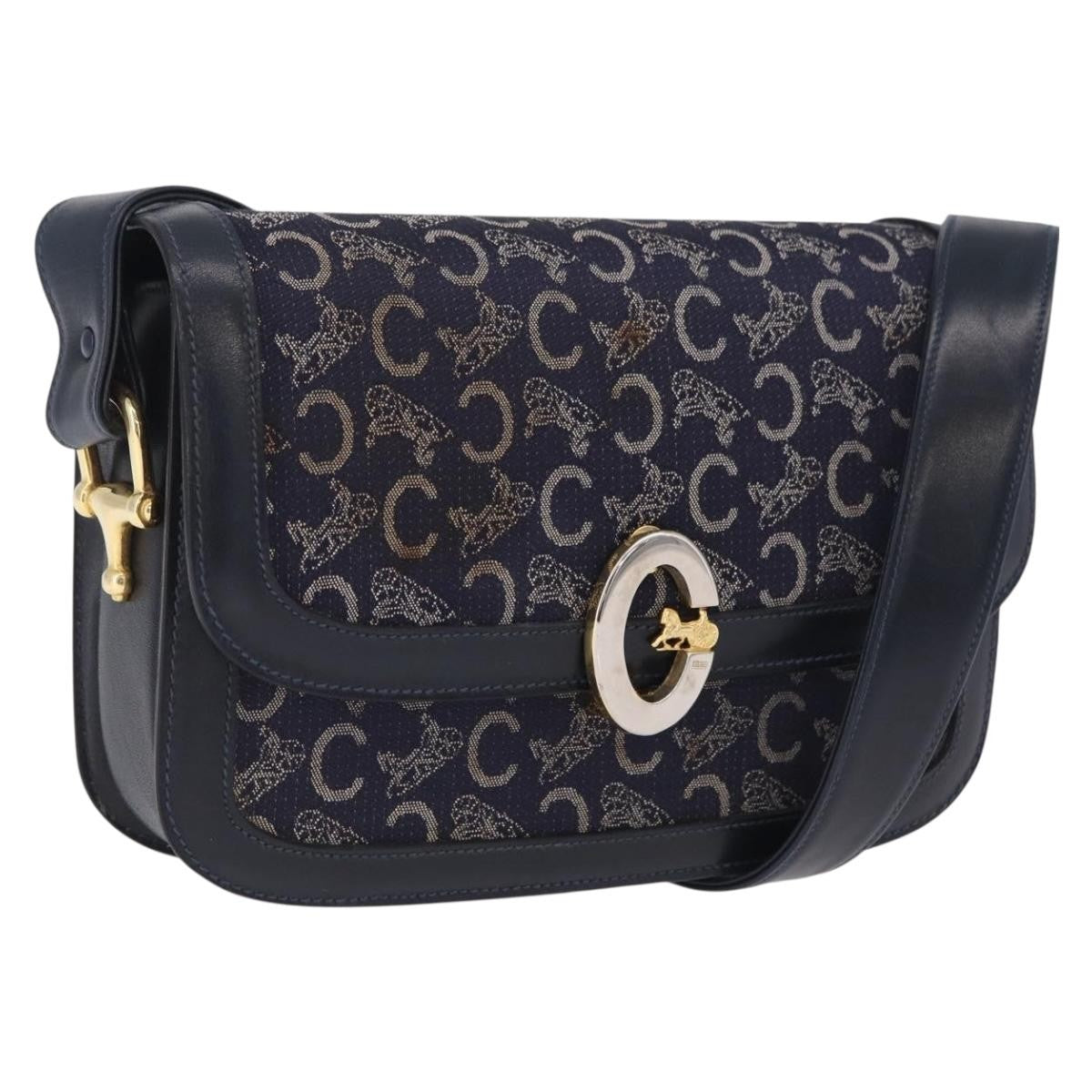 Celine C Sulky Horse Carriage Canvas Navy Canvas Handbag (Pre-Owned)