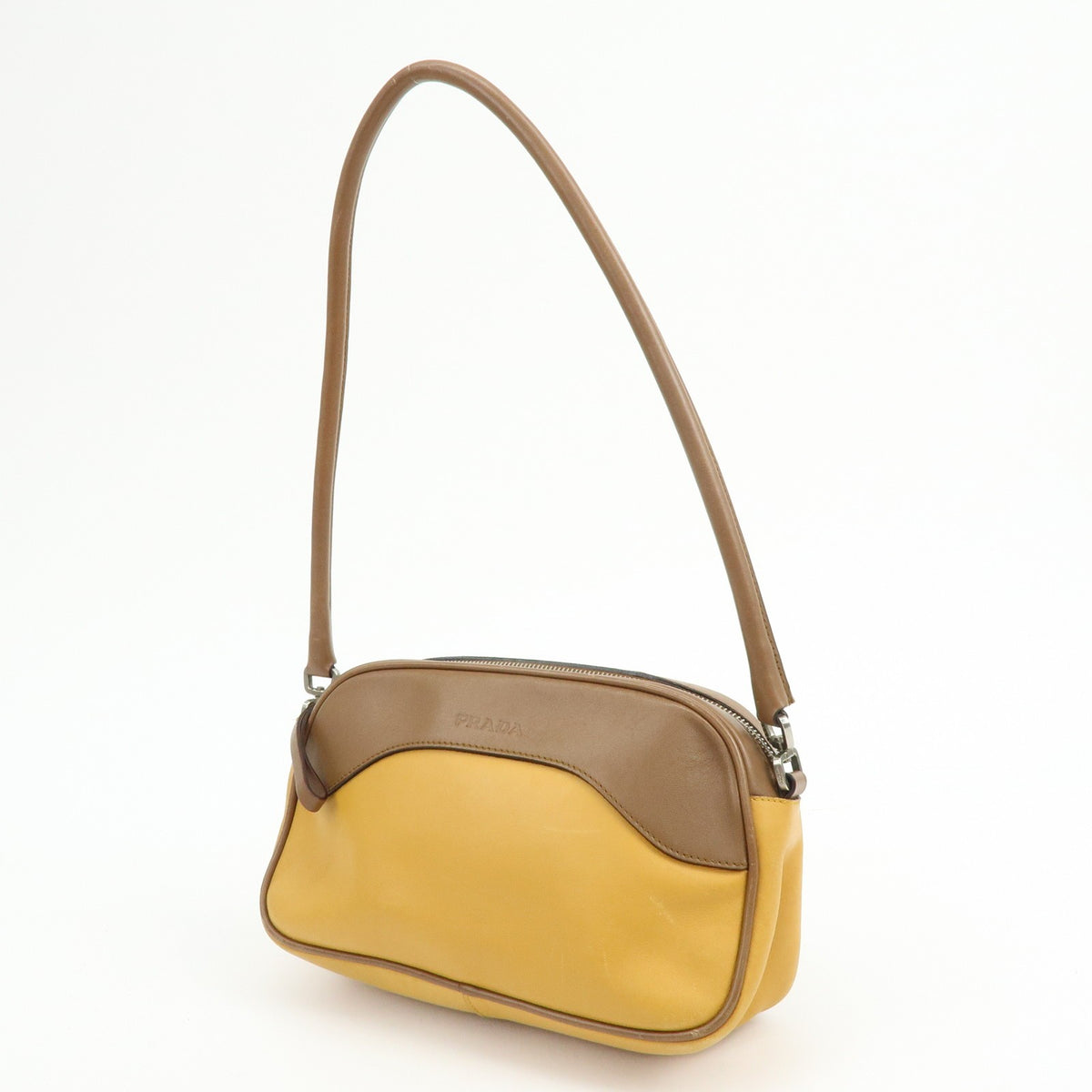 Prada Shoulder Leather Yellow Leather Shoulder Bag Bag (Pre-Owned)