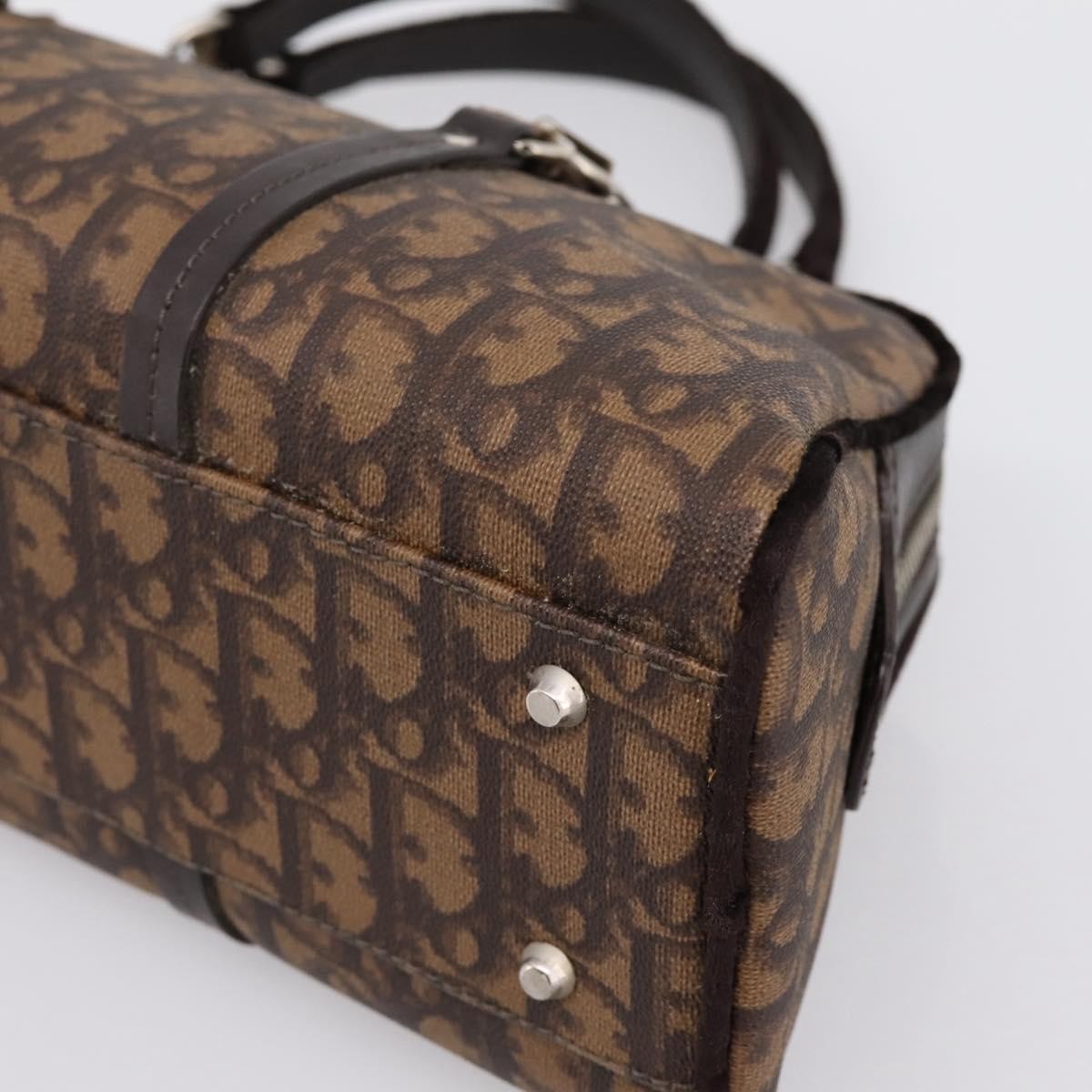 Christian Dior Vintage Trotter Romantique Zip Satchel Diorissimo Coated Canvas Brown Canvas Handbag (Pre-Owned)