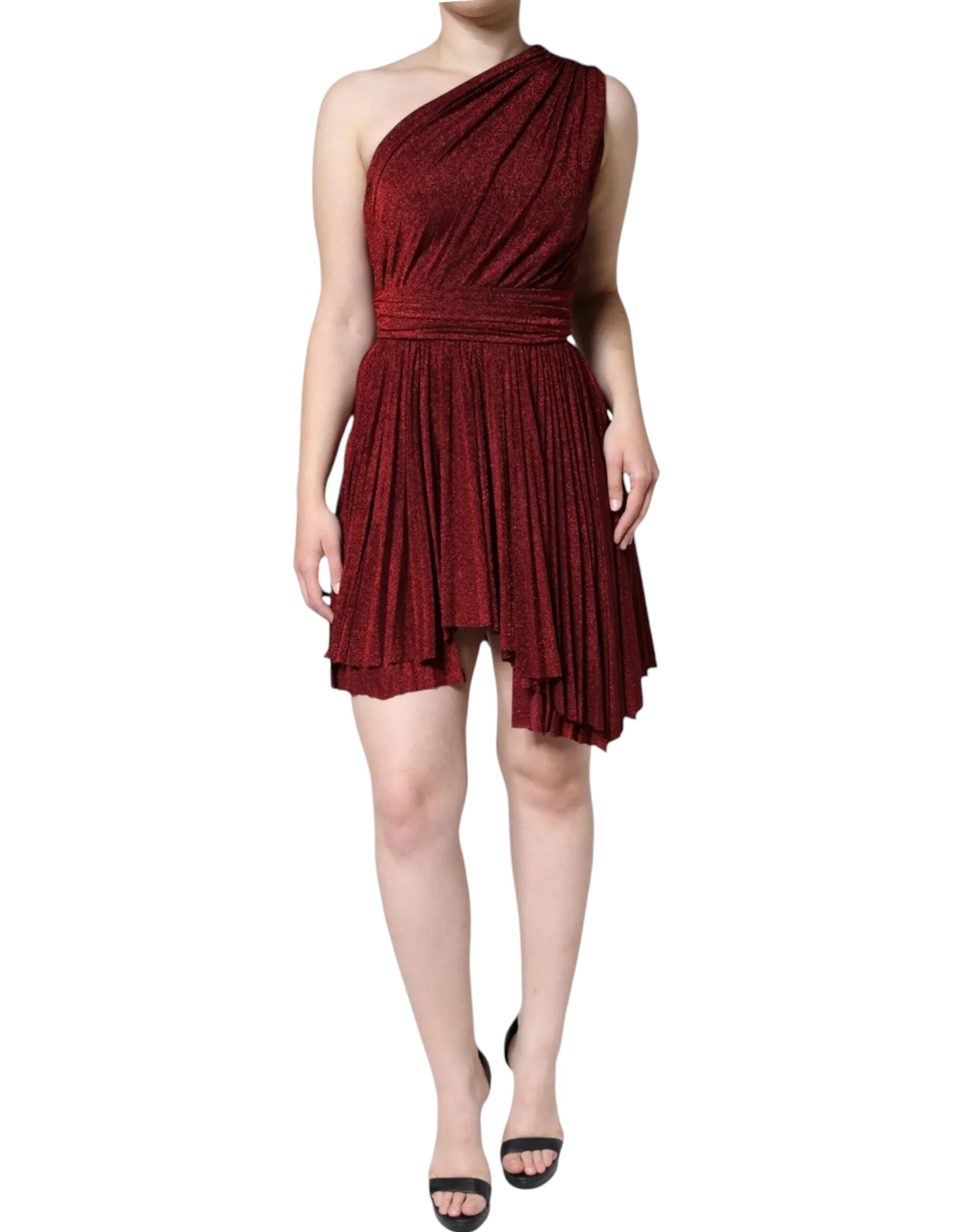 one shoulder pleated mini dress Red One Shoulder Pleated A-line Mini Dress