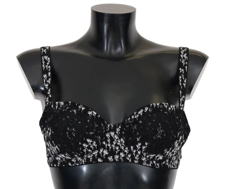 Dolce & Gabbana Elegant Black Floral Lace Silk Women's Bra
