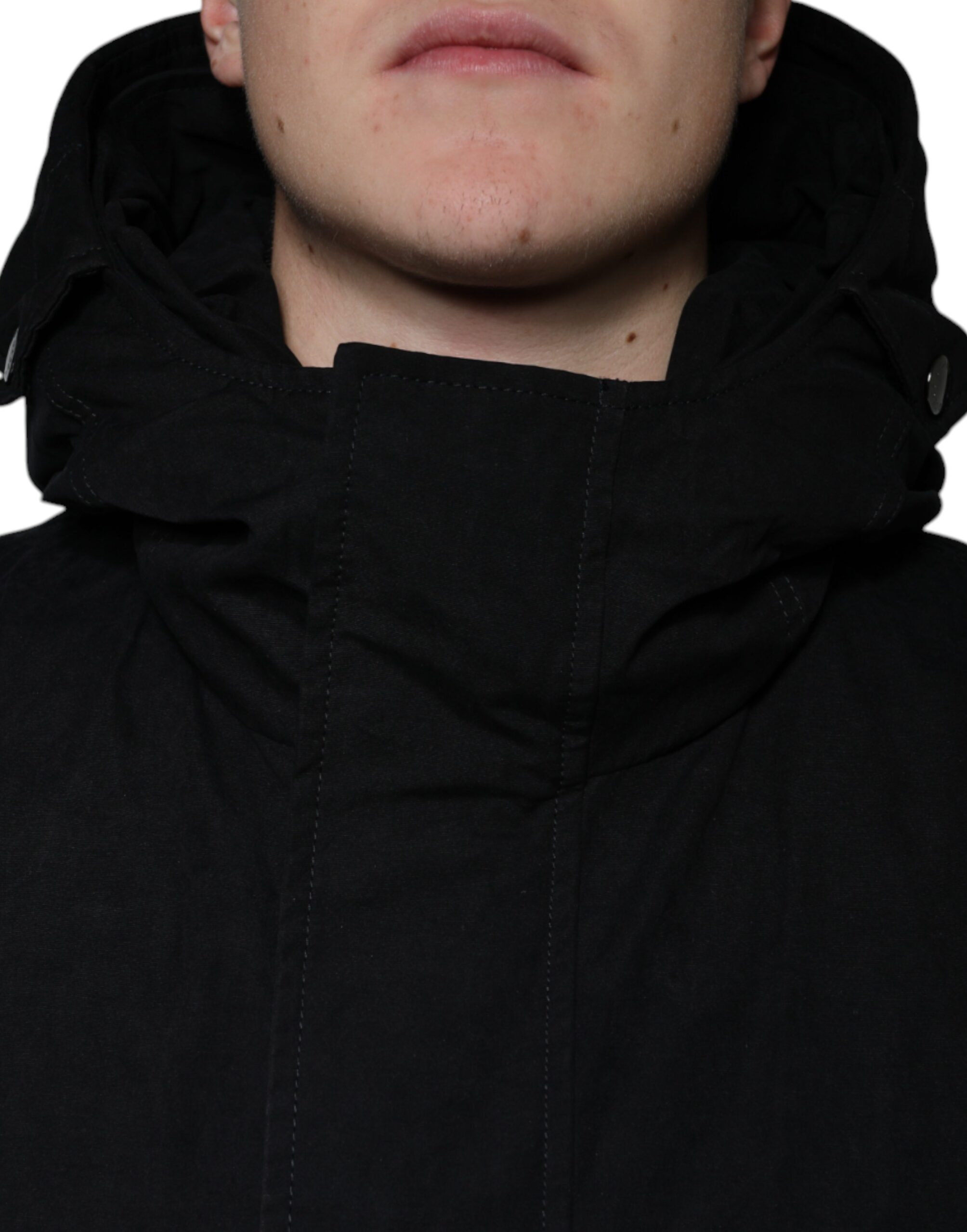 Dolce & Gabbana Black Hooded Parka Cotton Trench Coat Men's Jacket