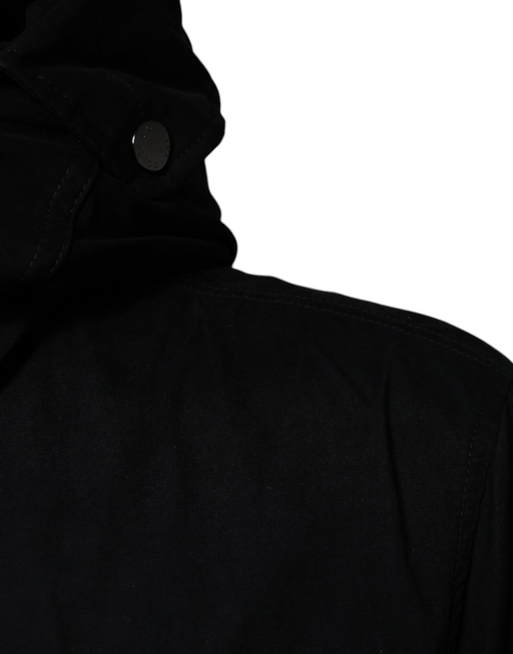 Dolce & Gabbana Black Hooded Parka Cotton Trench Coat Men's Jacket