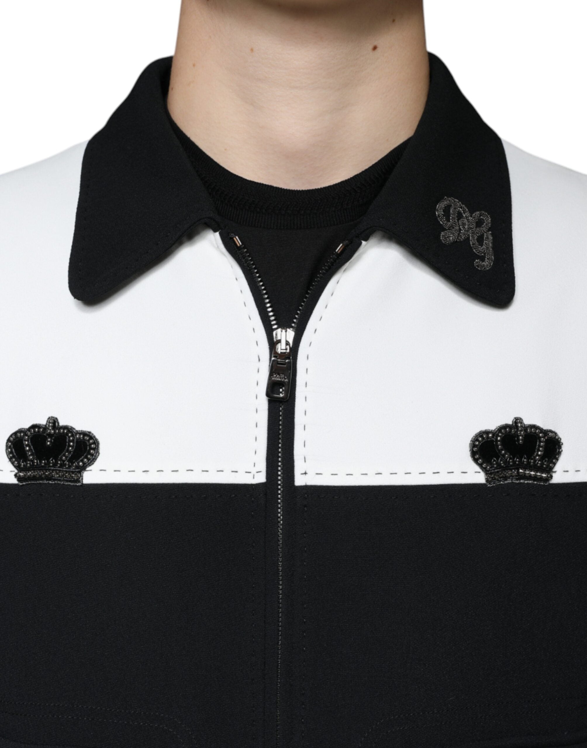 Dolce & Gabbana Black White DG Crown Full Zip Blouson Men's Jacket (Pre-Owned)