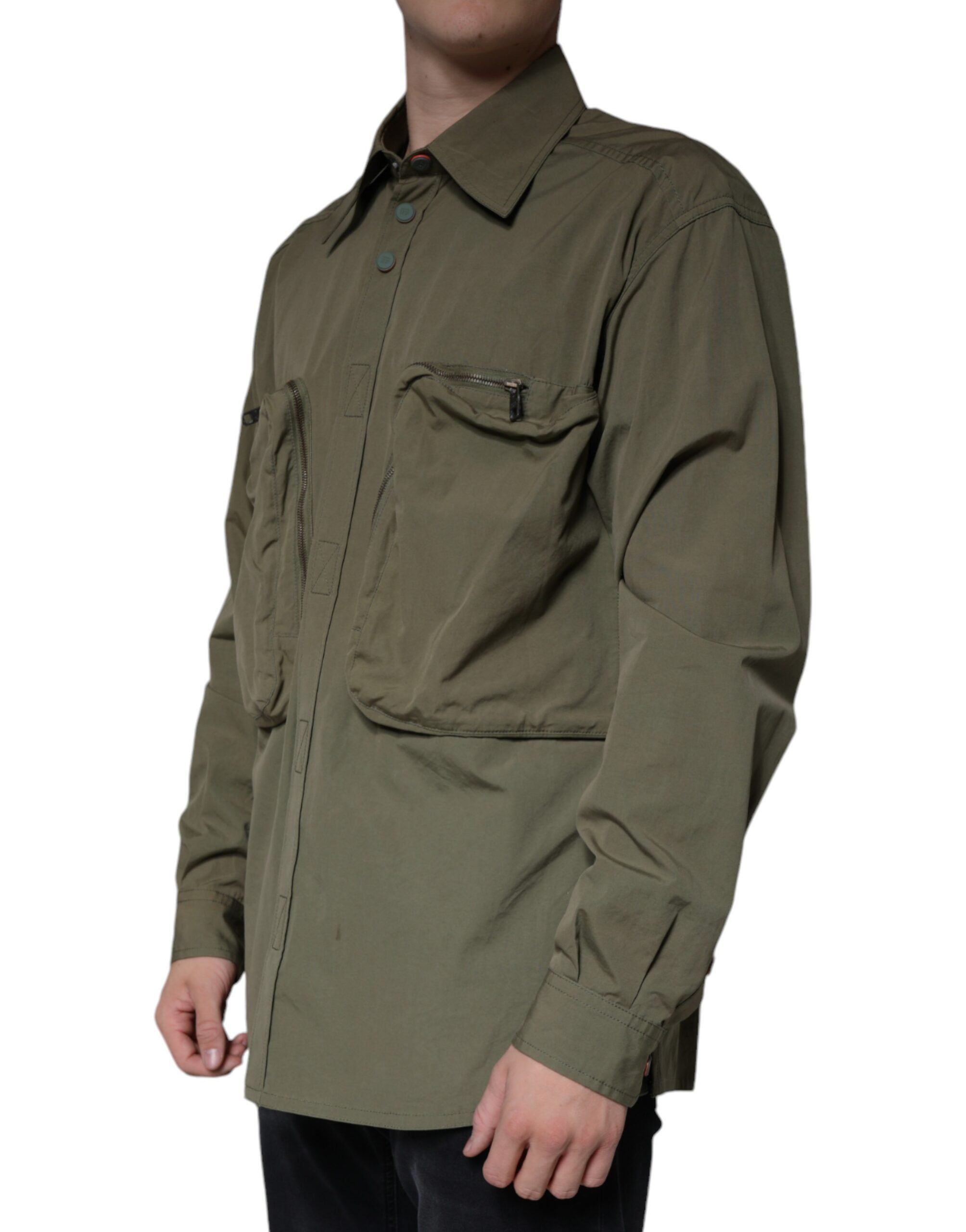 Dolce & Gabbana Military Green Cotton Bend Collared Coat Men's Jacket (Pre-Owned)