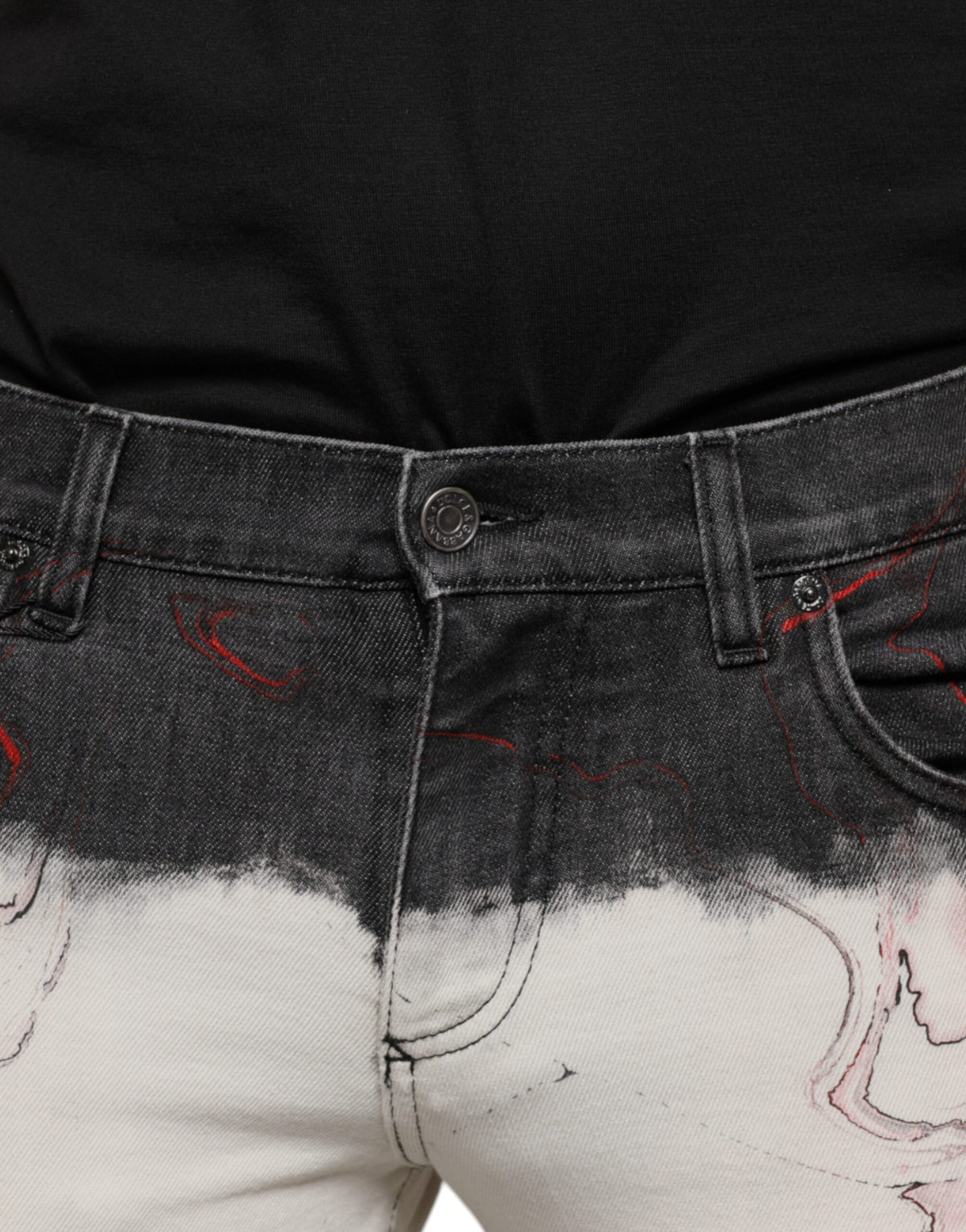 Dolce & Gabbana Black White Printed Skinny Men Denim Men's Jeans
