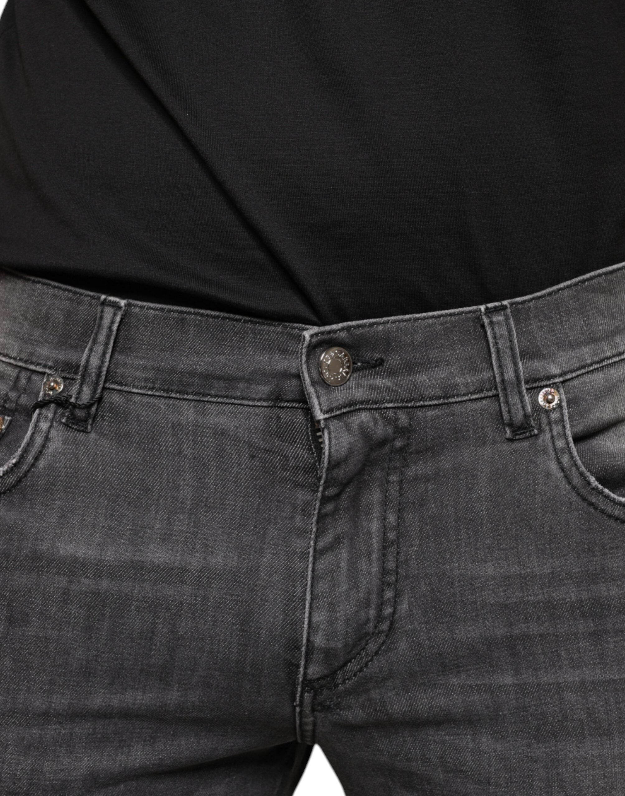 Dolce & Gabbana Black Tattered Cotton Skinny Men Denim Men's Jeans (Pre-Owned)