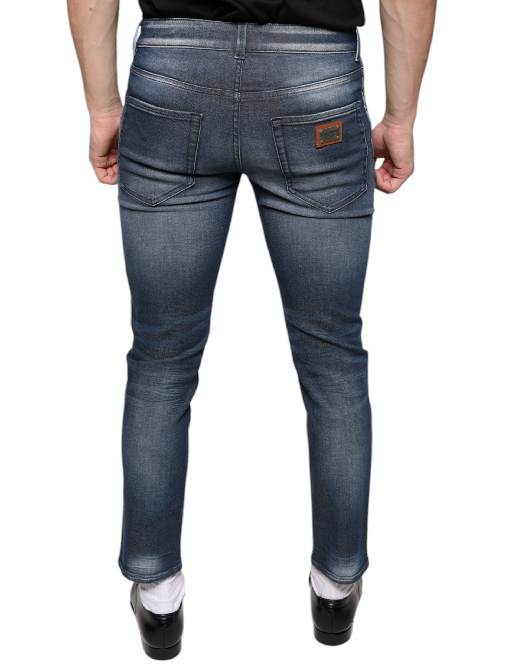 Dolce & Gabbana Dark Blue Washed Cotton Skinny Denim Men's Jeans
