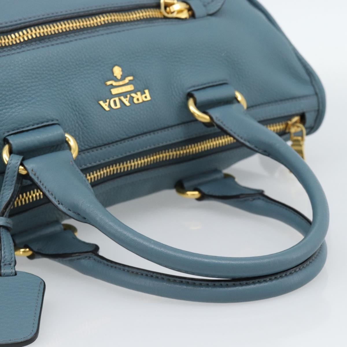 Prada Front Zip Convertible Satchel Vitello Phenix Blue Leather Handbag (Pre-Owned)