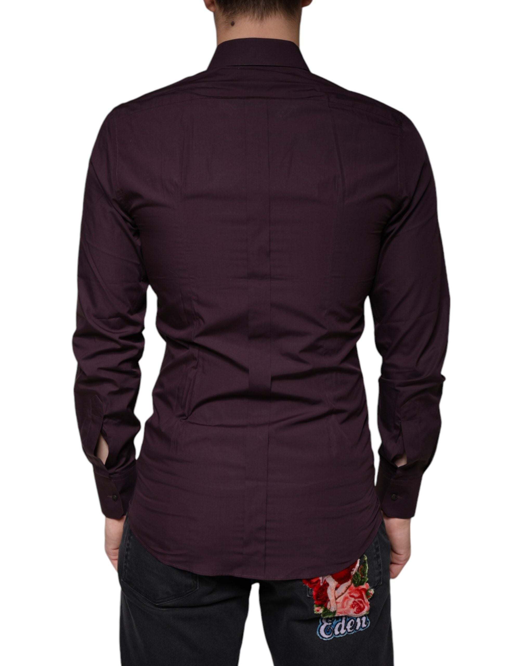 Dolce & Gabbana Dark Violet Cotton Dress GOLD Men Formal Men's Shirt (Pre-Owned)
