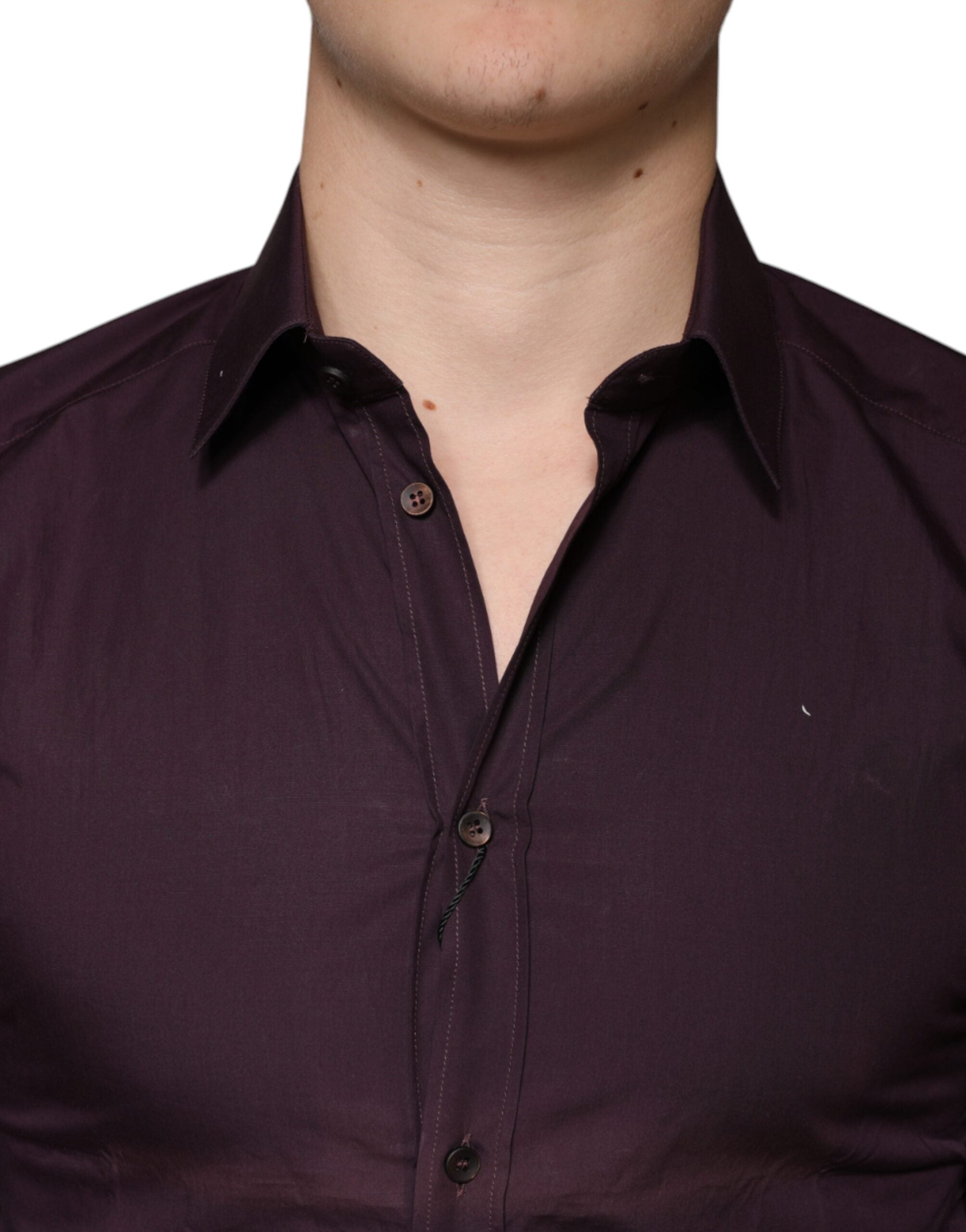 Dolce & Gabbana Dark Violet Cotton Dress GOLD Men Formal Men's Shirt (Pre-Owned)