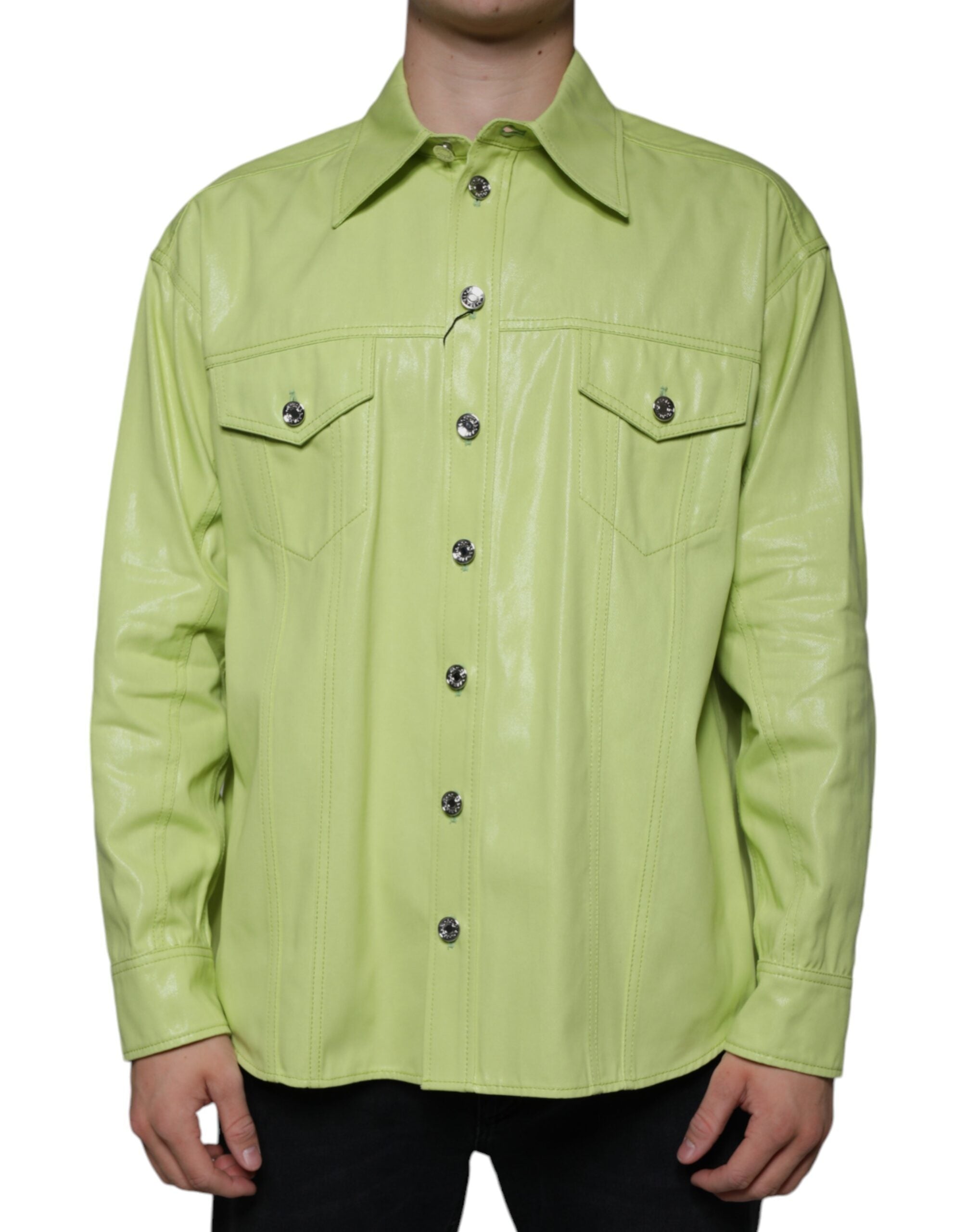 Dolce & Gabbana Green Cotton Collared Men Button Down Men's Shirt
