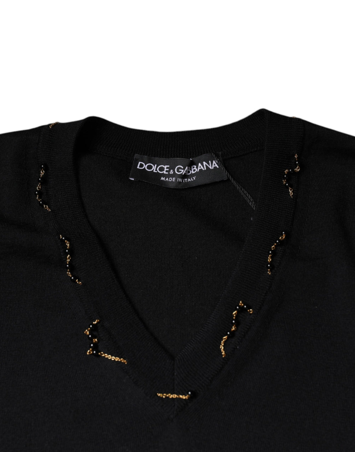 Dolce & Gabbana Black Embellished V-neck Pullover Men's Sweater