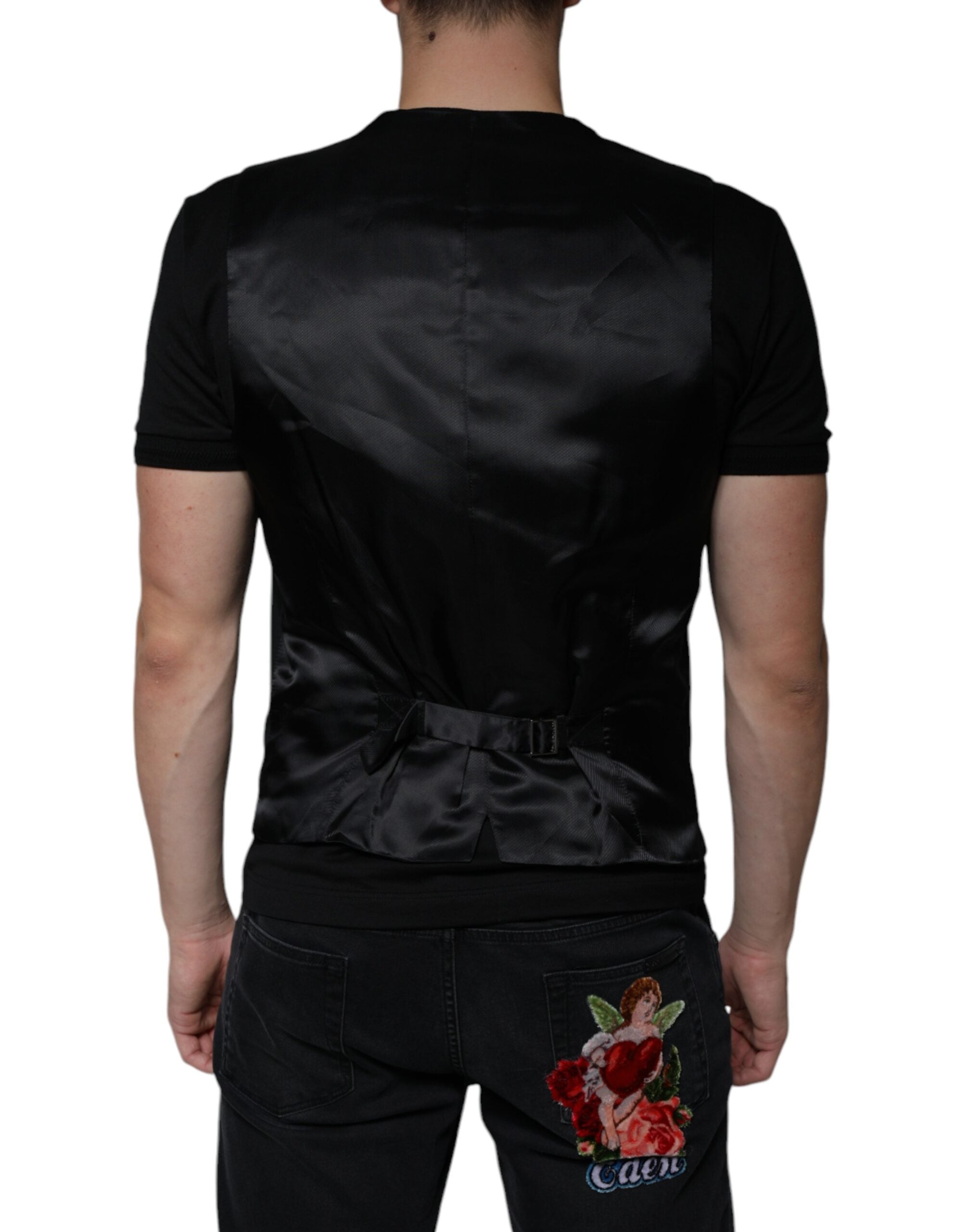 Dolce & Gabbana Black Wool Formal Dress Men Waistcoat Men's Vest
