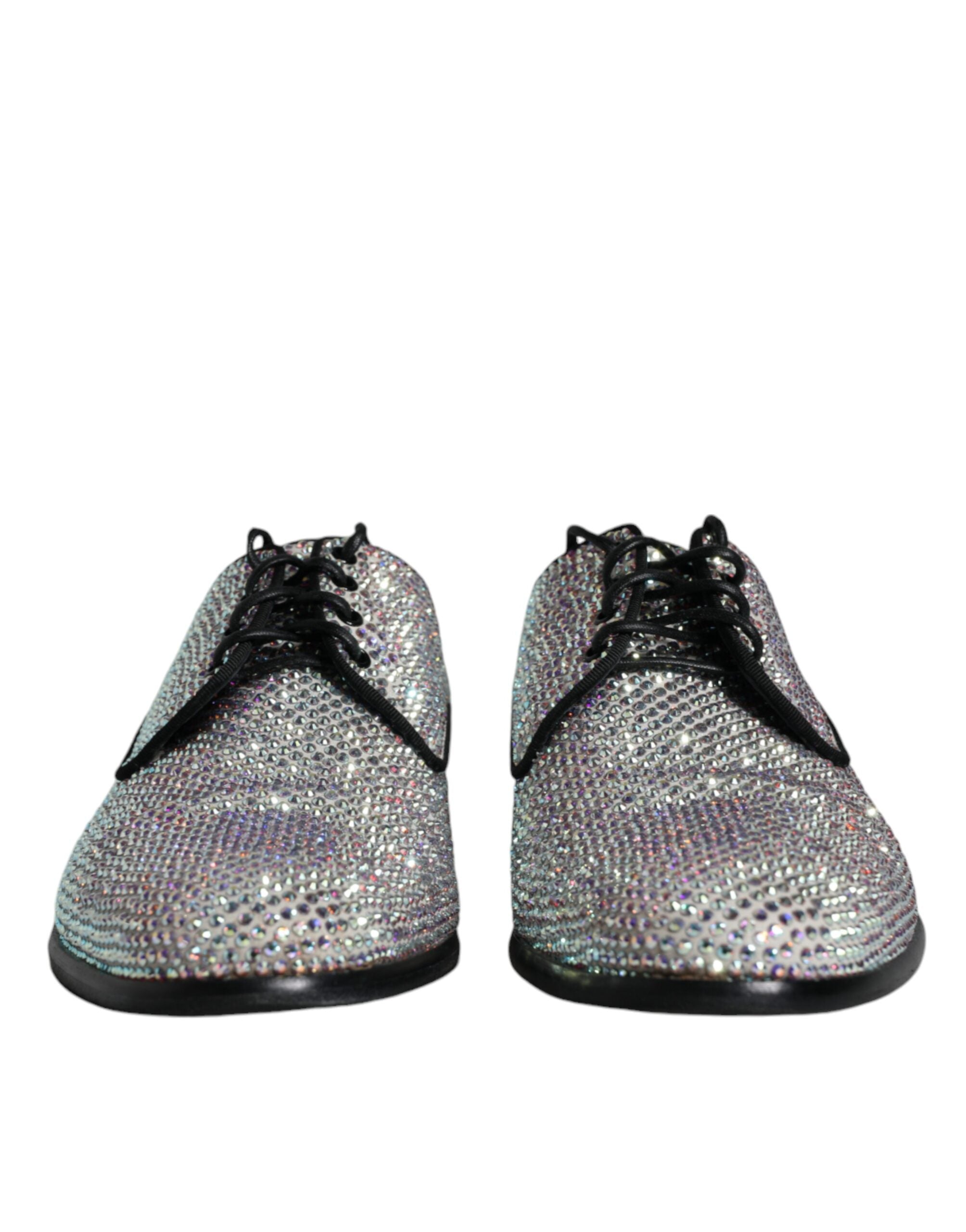 Dolce & Gabbana Silver Leather Rhinestones Derby Dress Men's Shoes (Pre-Owned)