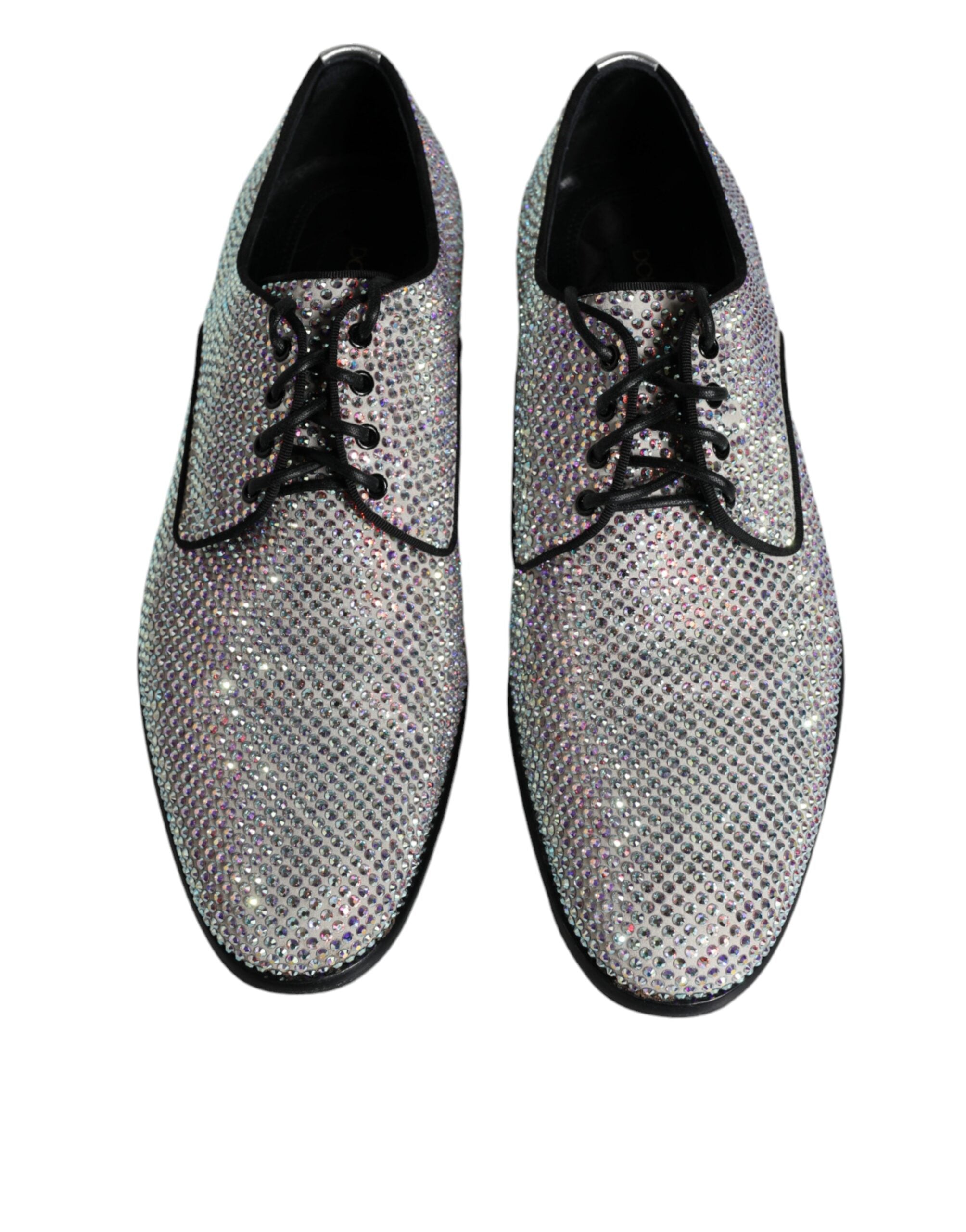Dolce & Gabbana Silver Leather Rhinestones Derby Dress Men's Shoes (Pre-Owned)