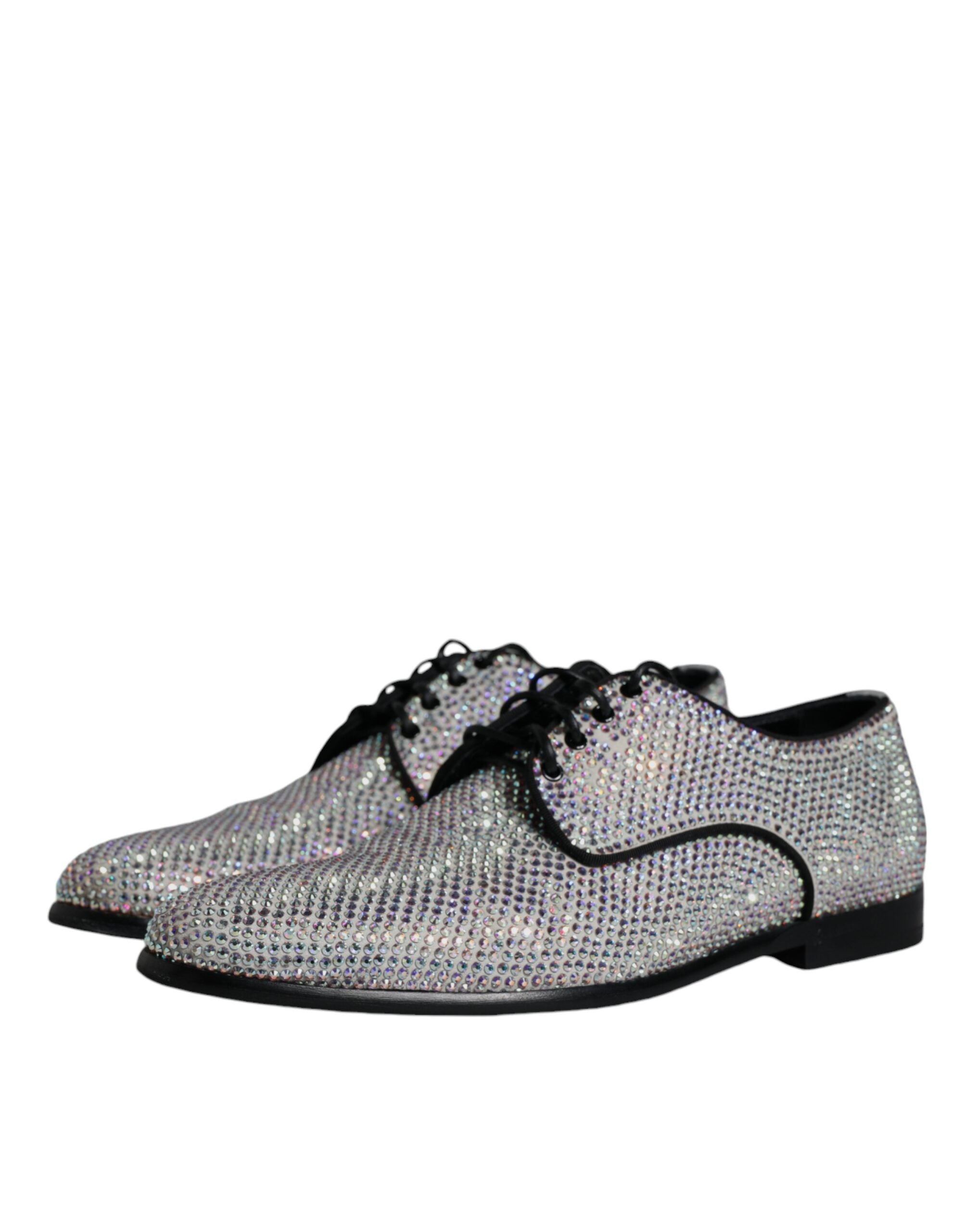 Dolce & Gabbana Silver Leather Rhinestones Derby Dress Men's Shoes (Pre-Owned)