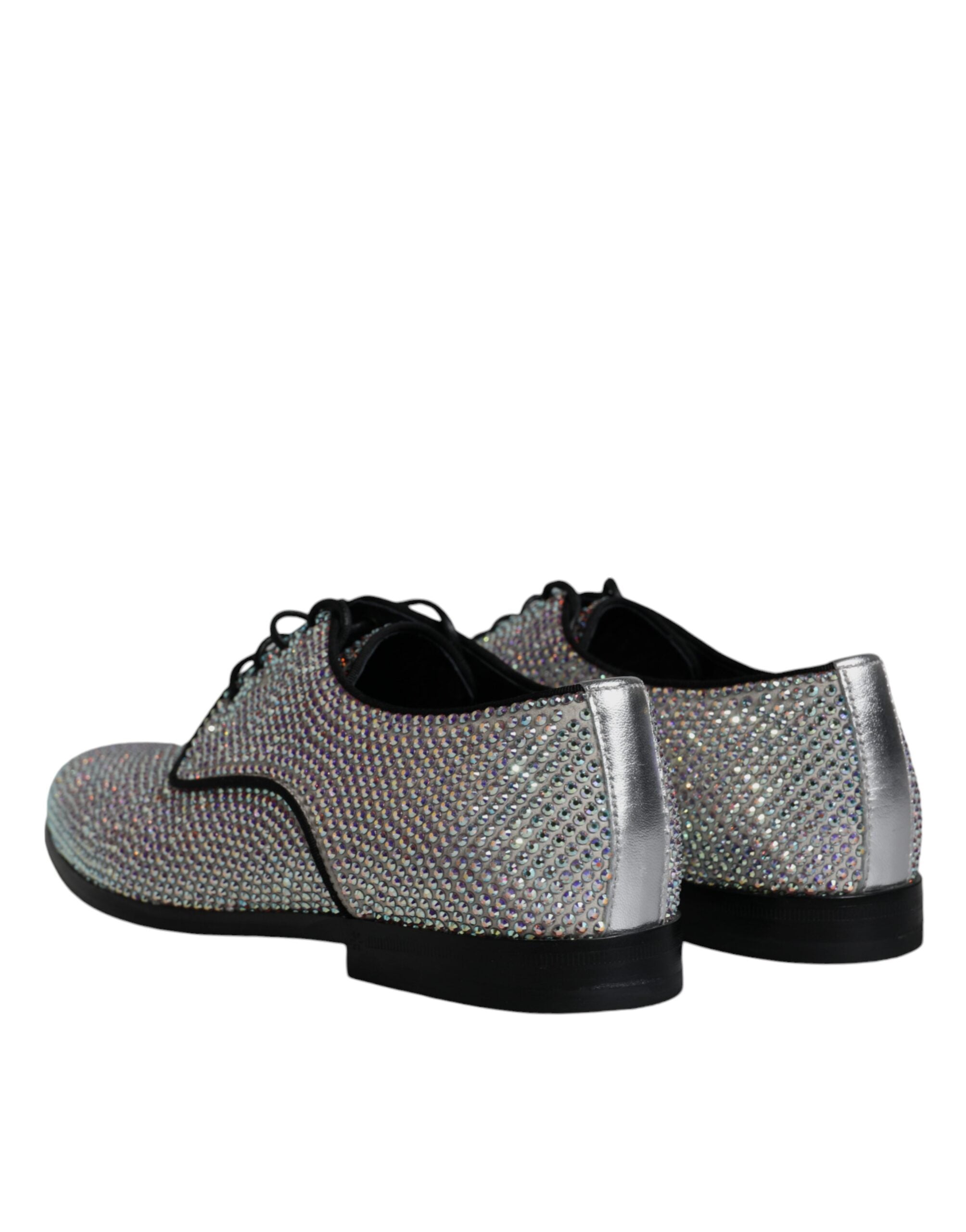 Dolce & Gabbana Silver Leather Rhinestones Derby Dress Men's Shoes (Pre-Owned)