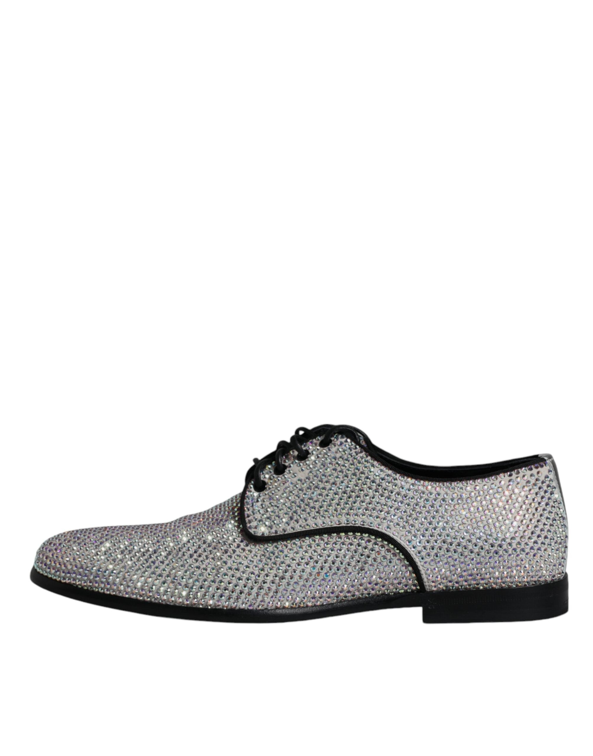 Dolce & Gabbana Silver Leather Rhinestones Derby Dress Men's Shoes (Pre-Owned)