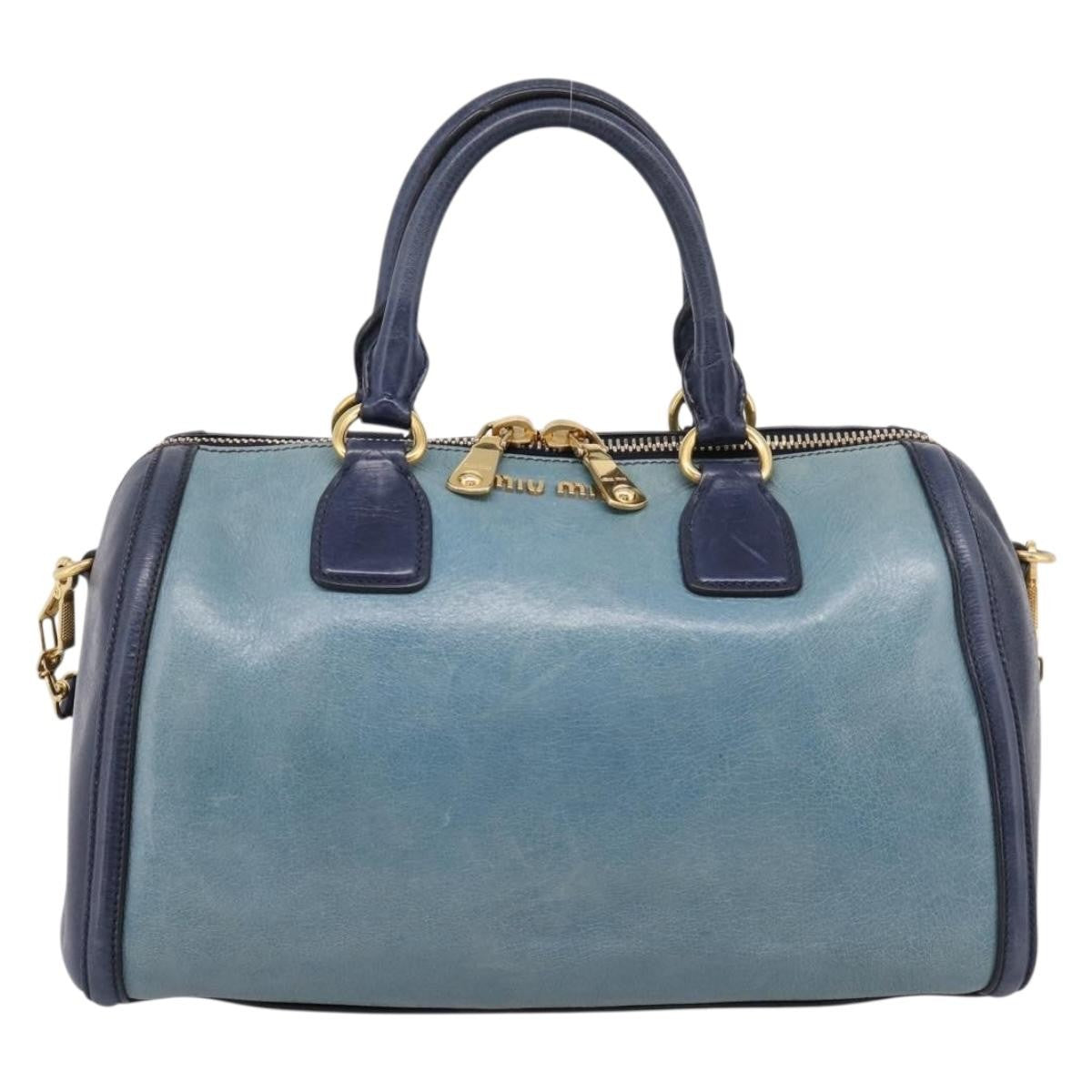 Miu Miu Beau Top Handle Leather Navy Leather Handbag (Pre-Owned)