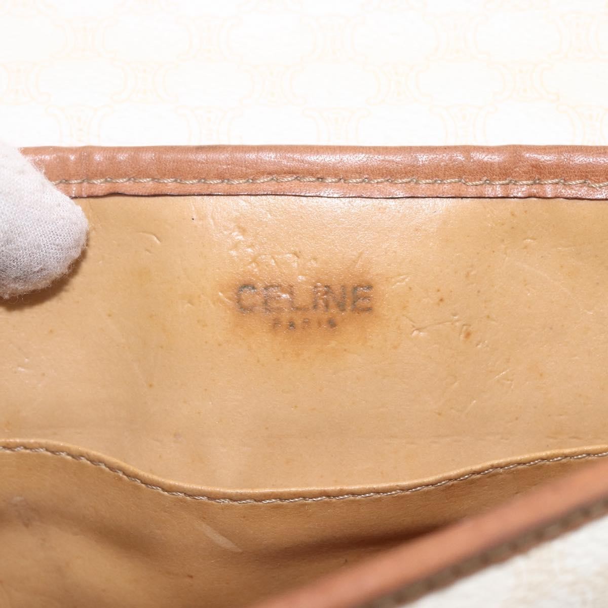 Celine Vintage Macadam Canvas And Leather White Canvas Shoulder Bag Bag (Pre-Owned)