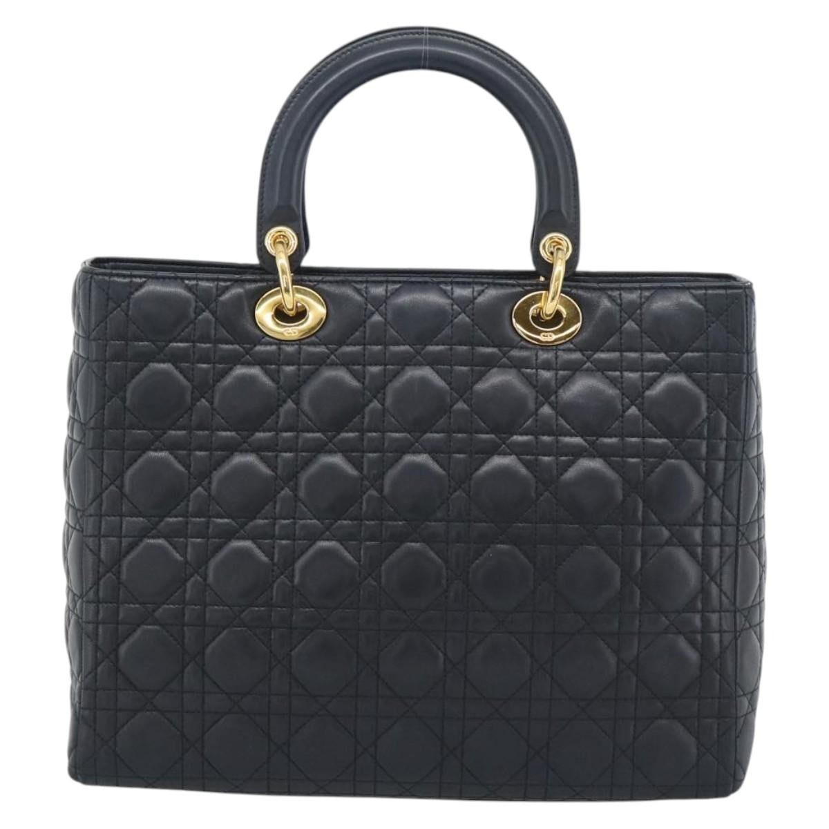 Christian Dior Lady Dior Cannage Quilt Lambskin Black Leather Handbag (Pre-Owned)