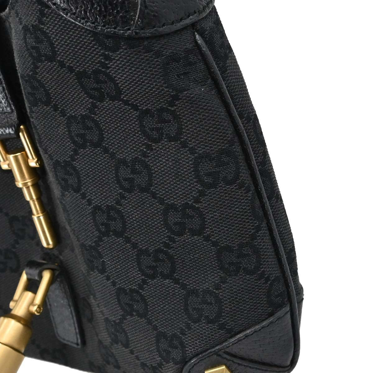 Gucci Piston Lock Jackie Hobo Gg Canvas Black Canvas Shoulder Bag Bag (Pre-Owned)