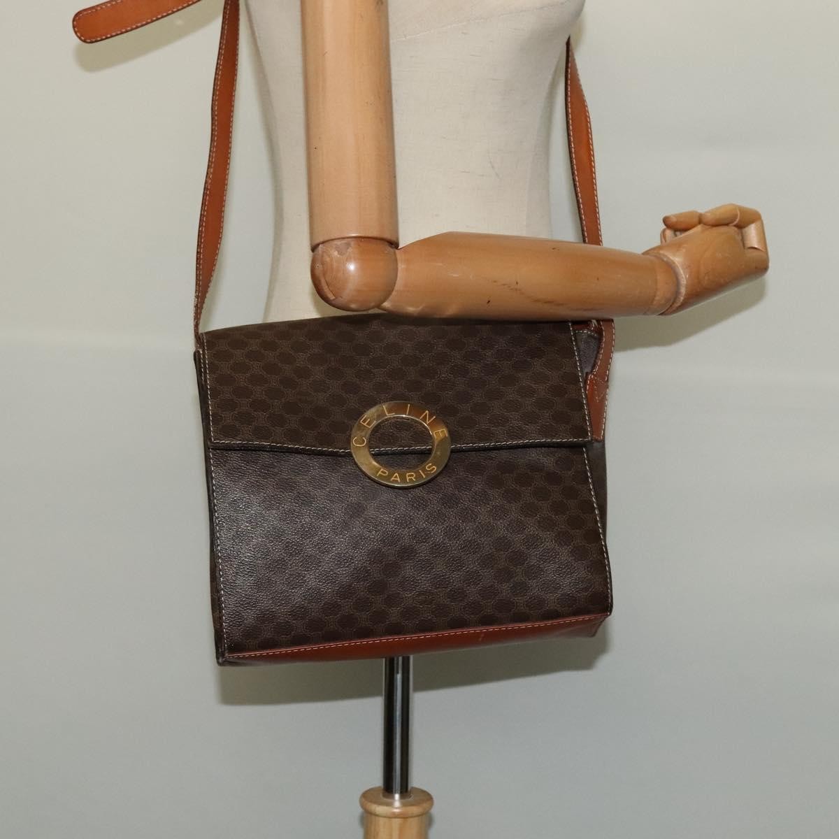 Celine Vintage Macadam Circle Logo Canvas And Leather Brown Canvas Shoulder Bag Bag (Pre-Owned)