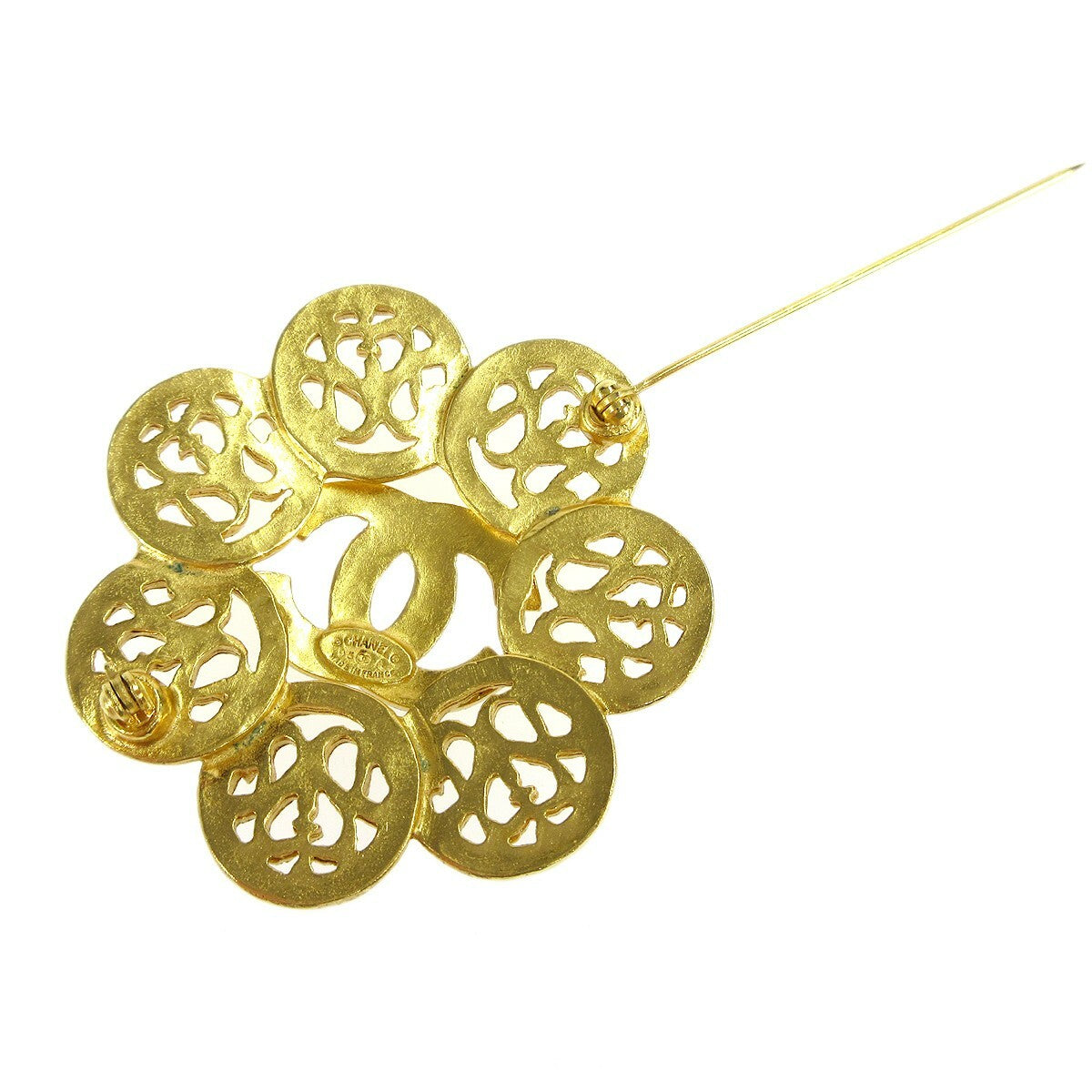 Chanel Vintage Cc Flower Textured Metal Gold Gold_Plated Brooch Jewelry (Pre-Owned)