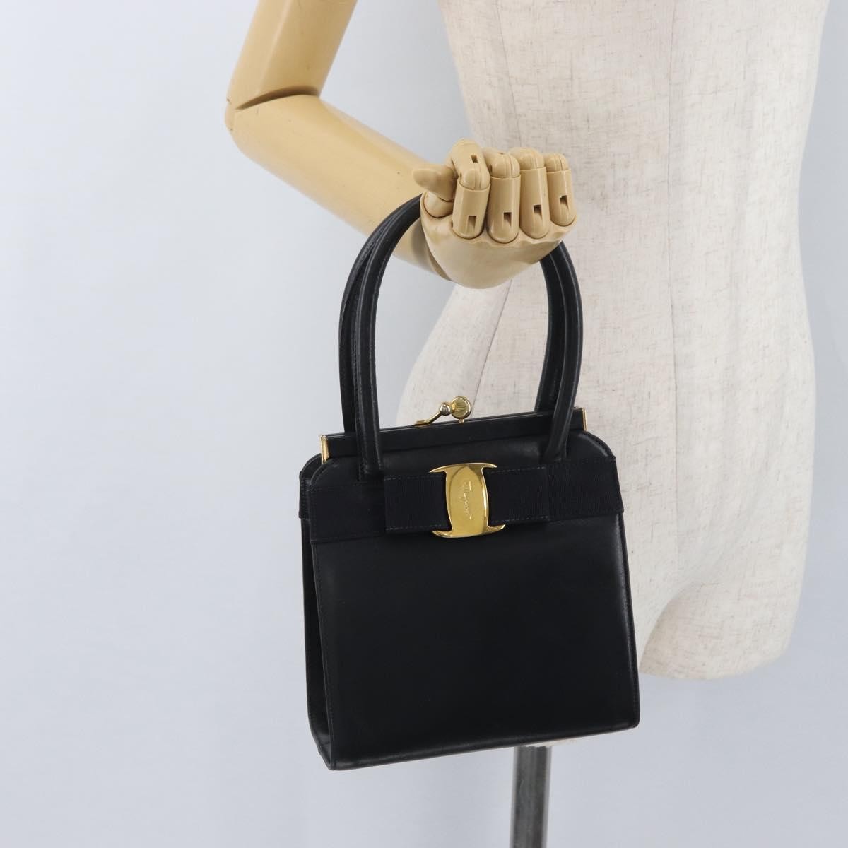 Salvatore Ferragamo Convertible Vara Bow Tote Leather Navy Leather Handbag (Pre-Owned)