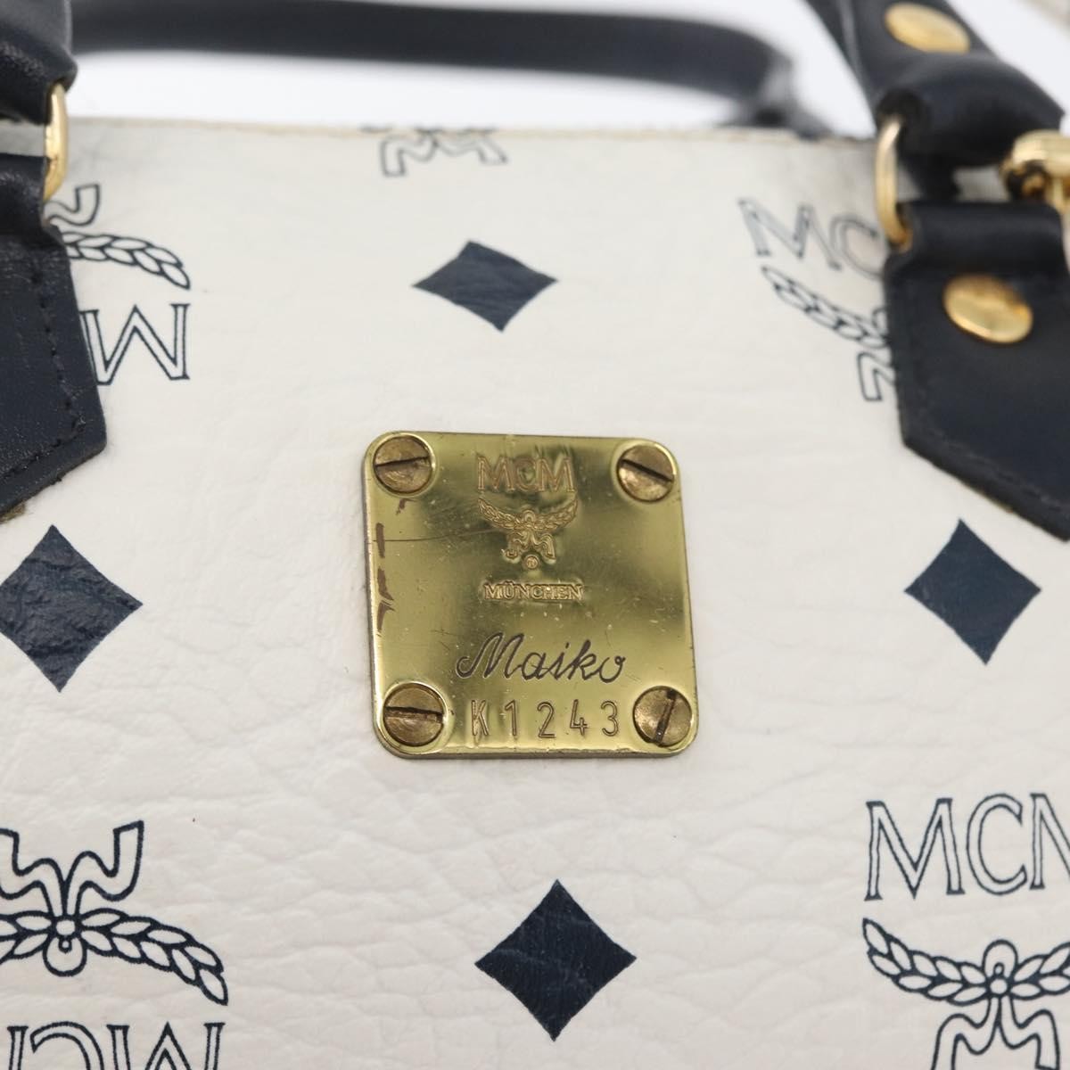 MCM Vicetos Logogram Boston White Leather Travel Bag Bag (Pre-Owned)
