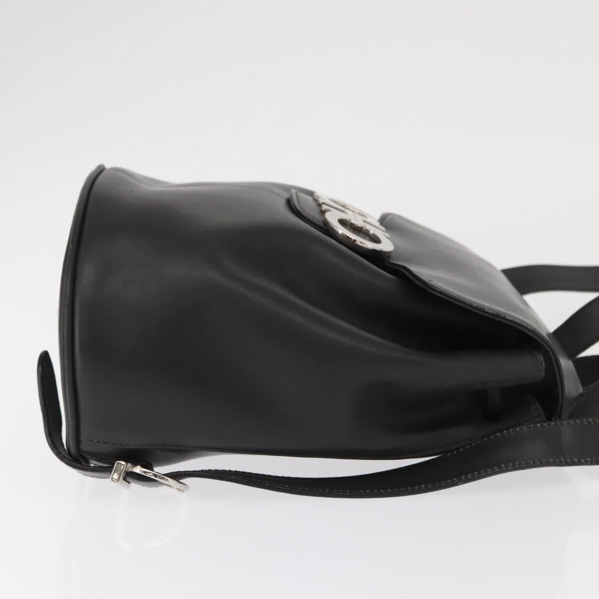 Salvatore Ferragamo Gancini Flap Drawstring Leather Black Leather Backpack Bag (Pre-Owned)