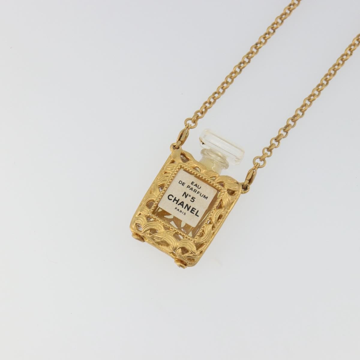 Chanel Cc No.5 Perfume Bottle Pendant Metal Gold Metal Necklace Jewelry (Pre-Owned)