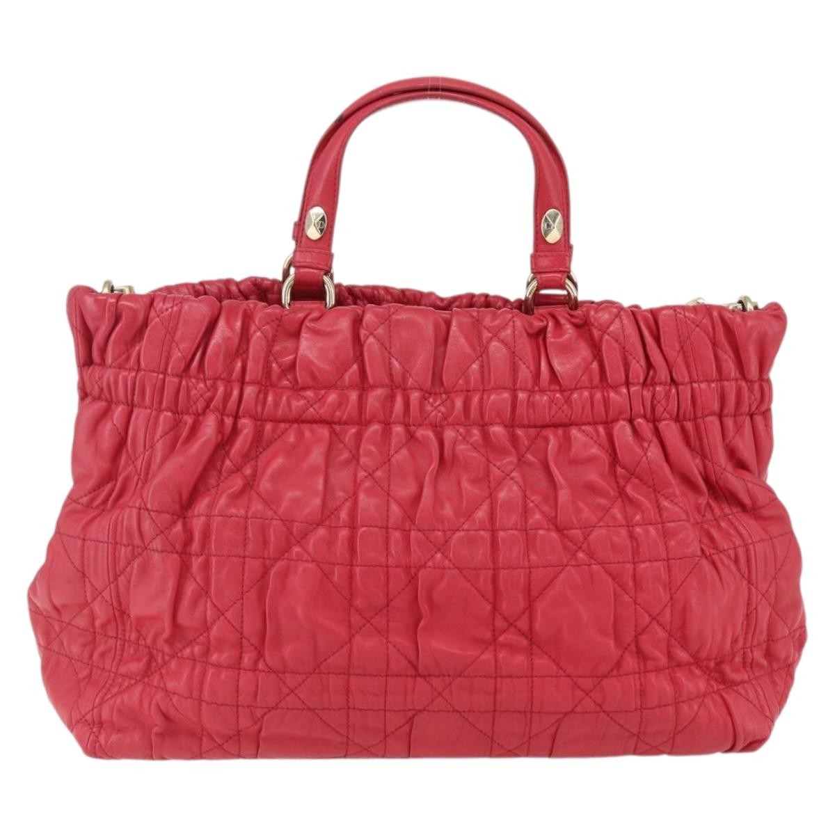 Christian Dior Delices Cannage Quilt Leather Red Leather Tote Bag Bag (Pre-Owned)