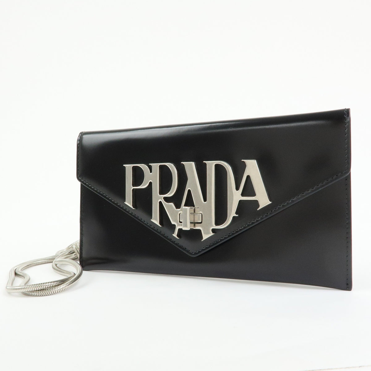 Prada Envelope Logo Clutch Spazzolato Leather Black Leather Clutche & Pouche Bag (Pre-Owned)