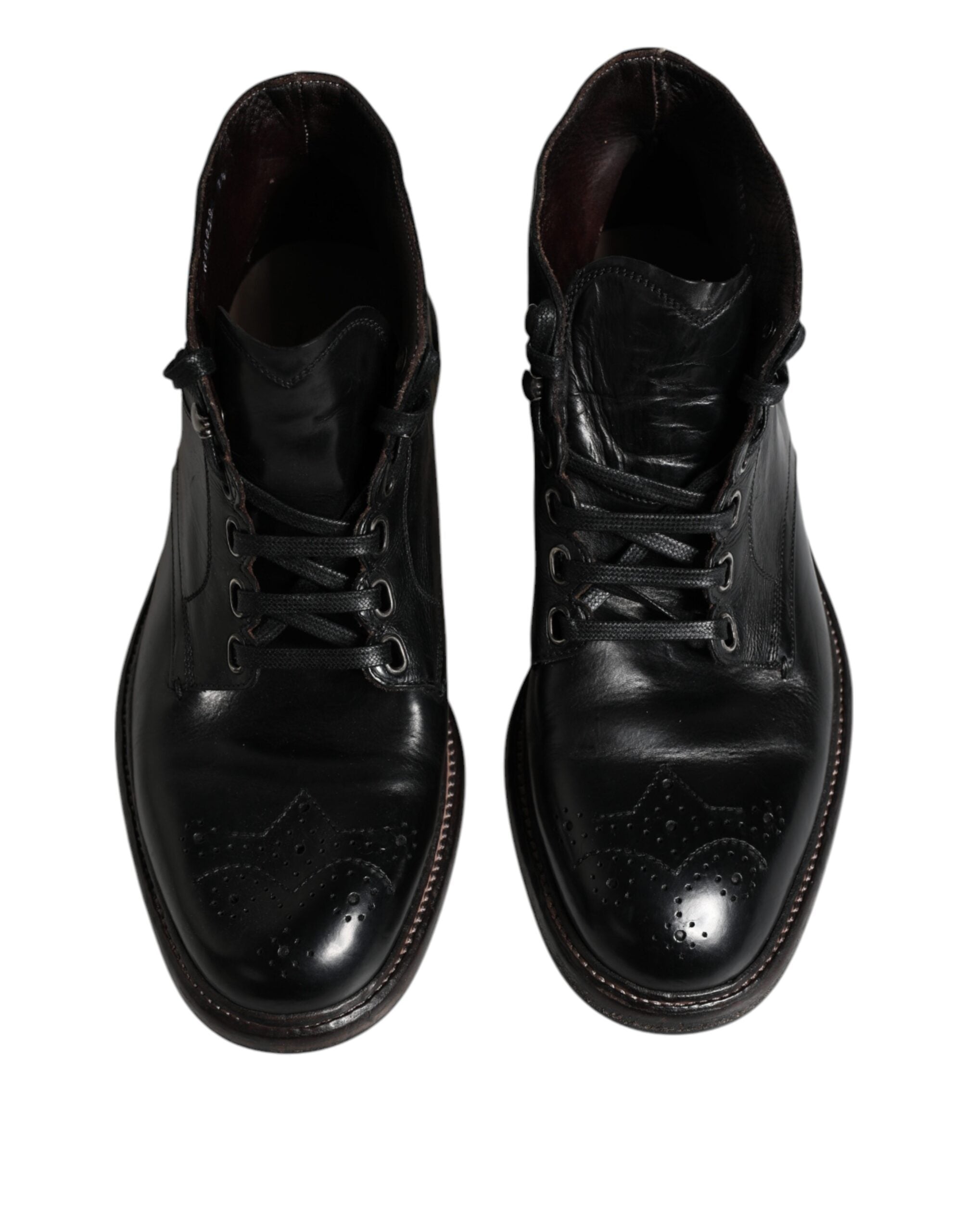 Dolce & Gabbana Black Leather Men Short Boots Lace Up Men's Shoes (Pre-Owned)