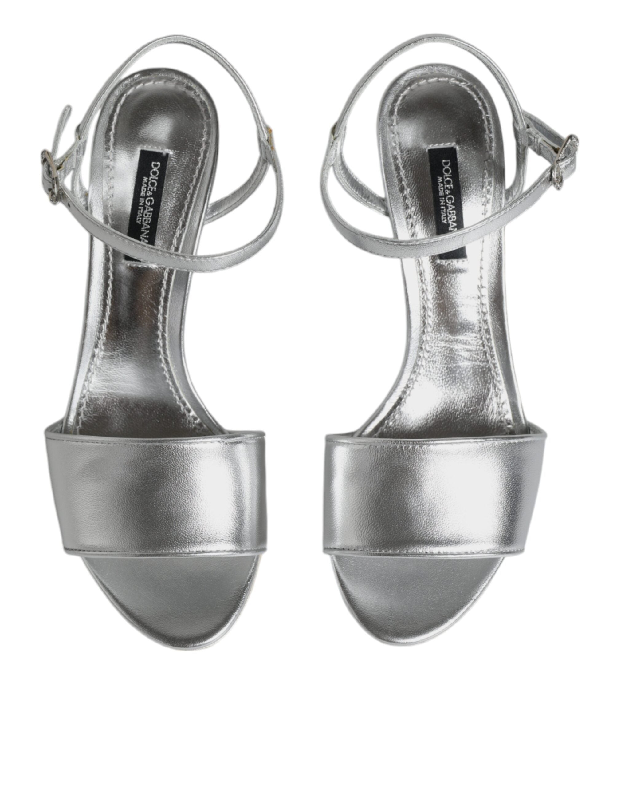 Dolce & Gabbana Silver KEIRA Heels Ankle Strap Sandals Women's Shoes