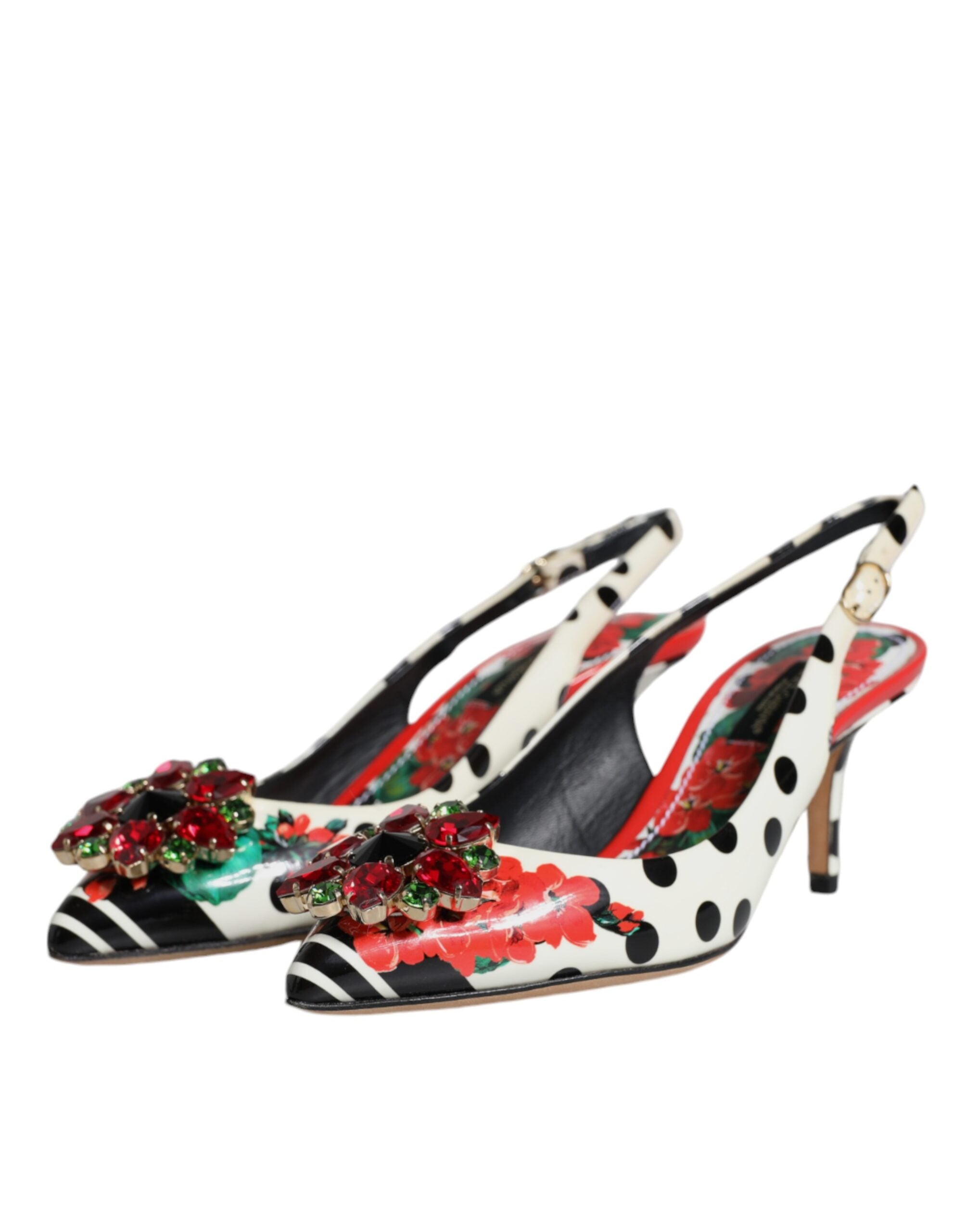 Dolce & Gabbana Multicolor Leather Crystal Heels Slingback Women's Shoes (Pre-Owned)