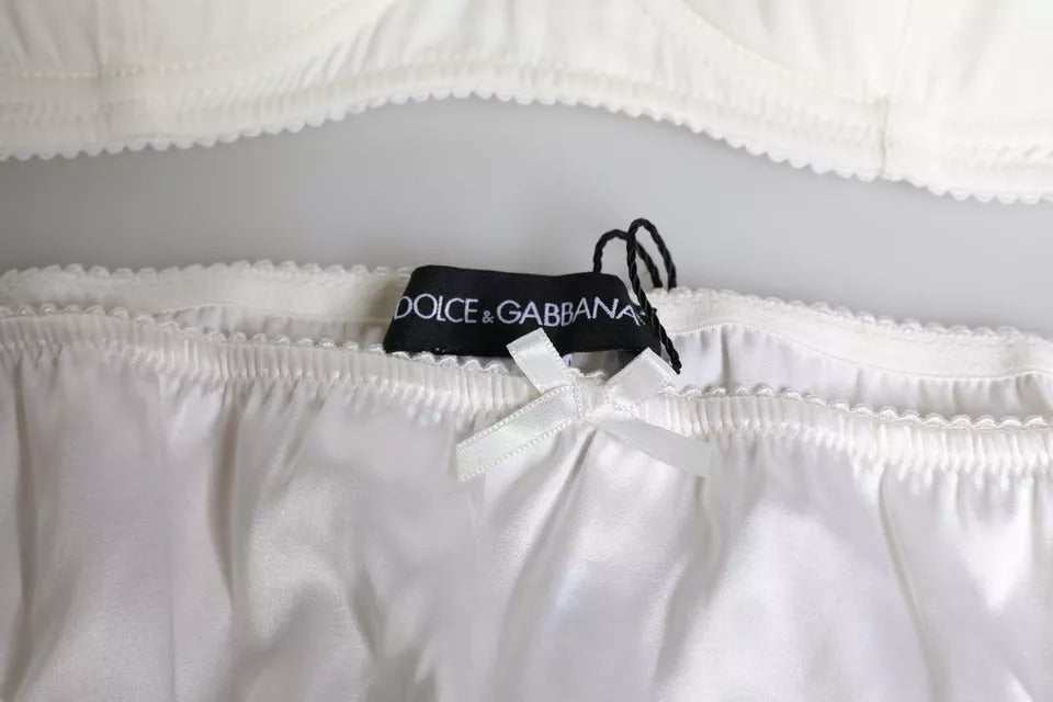Dolce & Gabbana White Silk Stretch Panty Balconette Bra Women's Underwear