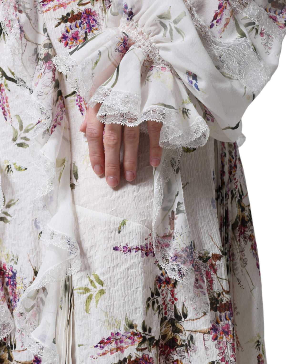 Ermanno Scervino White Floral Ruffles Lace Long Sleeves Maxi Women's Dress (Pre-Owned)