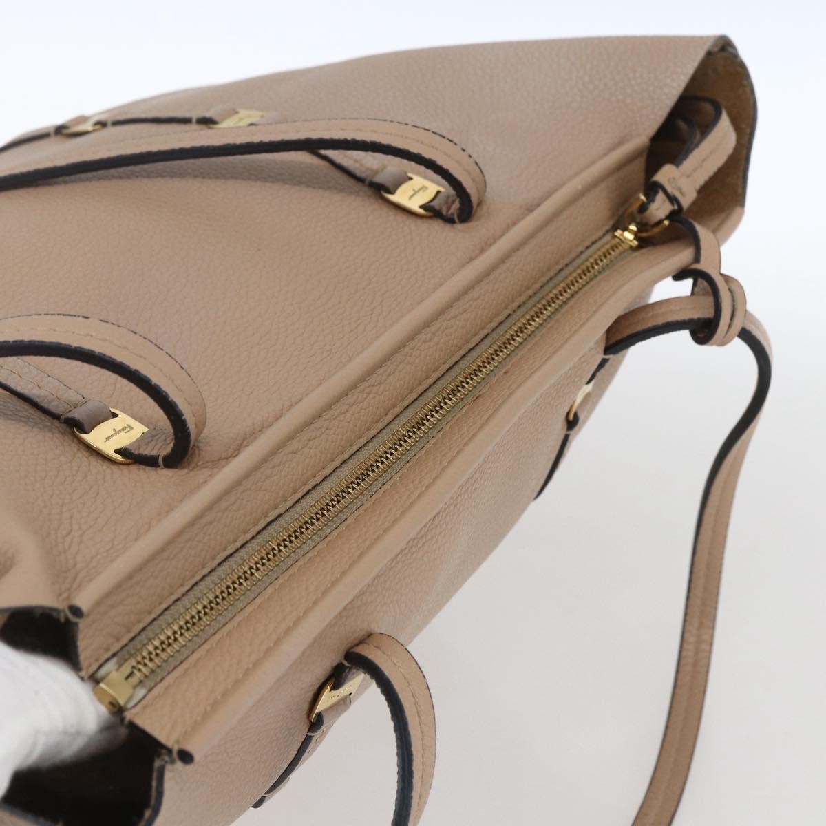 Salvatore Ferragamo Vala Tote Leather Beige Leather Tote Bag Bag (Pre-Owned)
