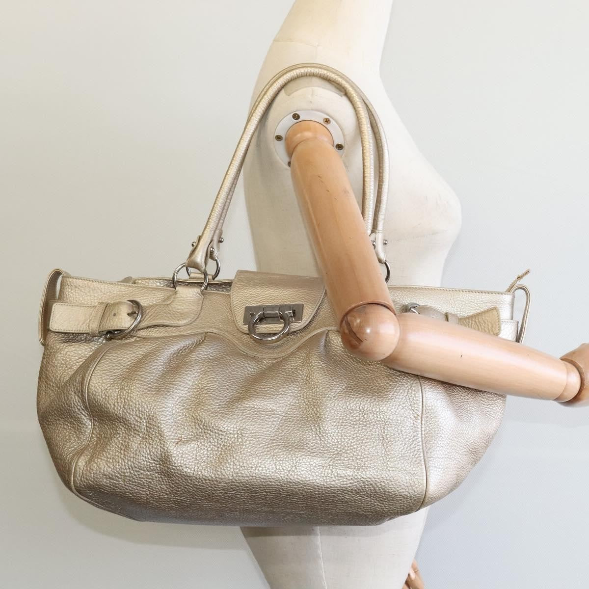 Salvatore Ferragamo Gancini Tote Leather Silver Leather Tote Bag Bag (Pre-Owned)