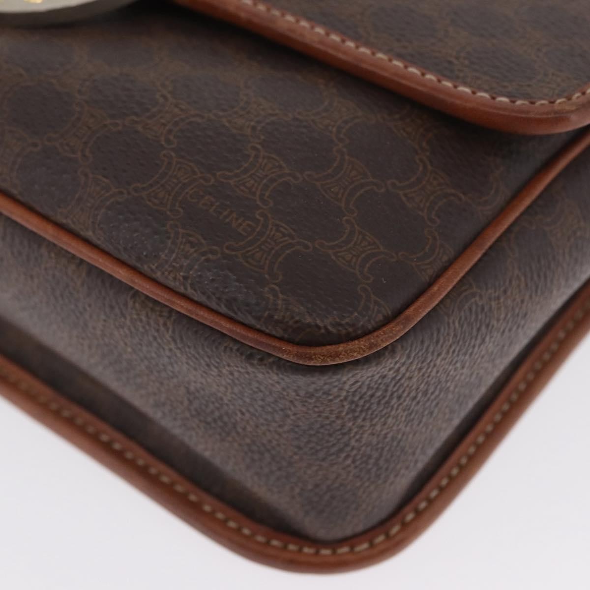 Celine Vintage Macadam Circle Logo Canvas And Leather Brown Canvas Shoulder Bag Bag (Pre-Owned)