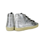 Saint Laurent Men's Silver Metallic Leather Hi Top Sneaker (42 EU / 9 US)