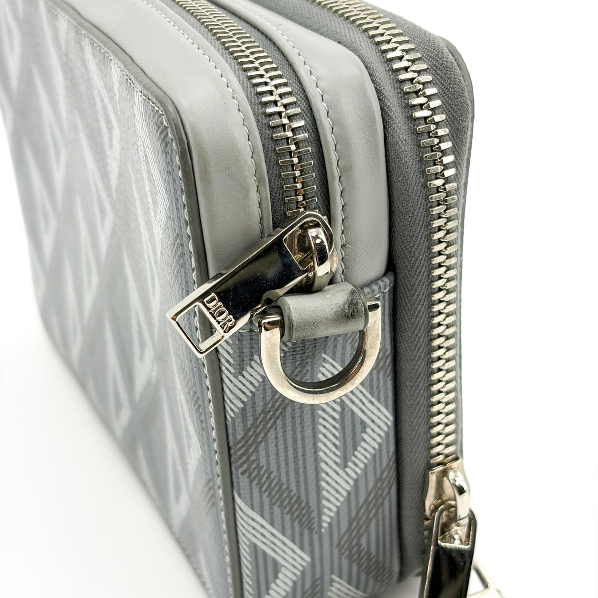 Christian Dior Double Zip Cd Diamond Coated Canvas Gray Canvas Crossbody Bag Bag (Pre-Owned)