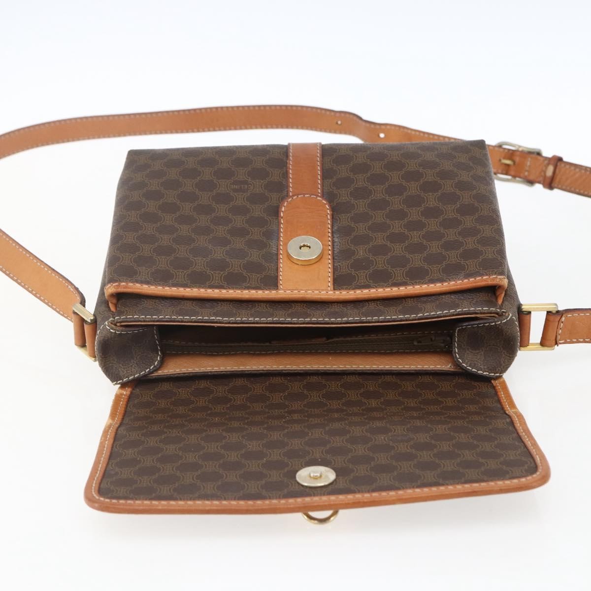 Celine Vintage Macadam Canvas And Leather Brown Canvas Shoulder Bag Bag (Pre-Owned)