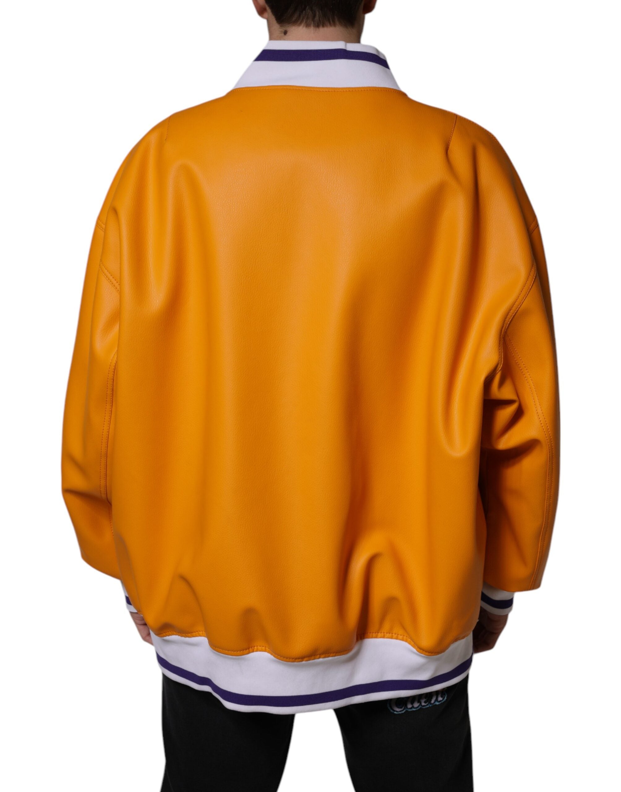 Dolce & Gabbana Orange White Full Zip Jersey Bomber Men's Jacket