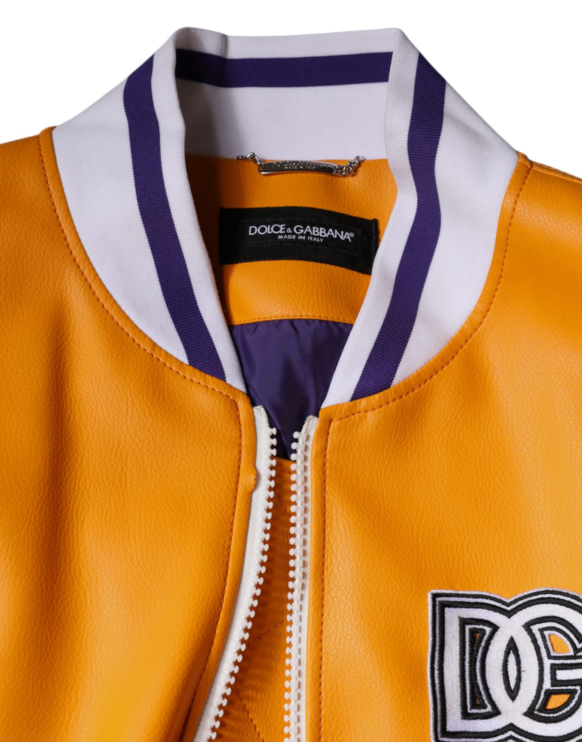 Dolce & Gabbana Orange White Full Zip Jersey Bomber Men's Jacket
